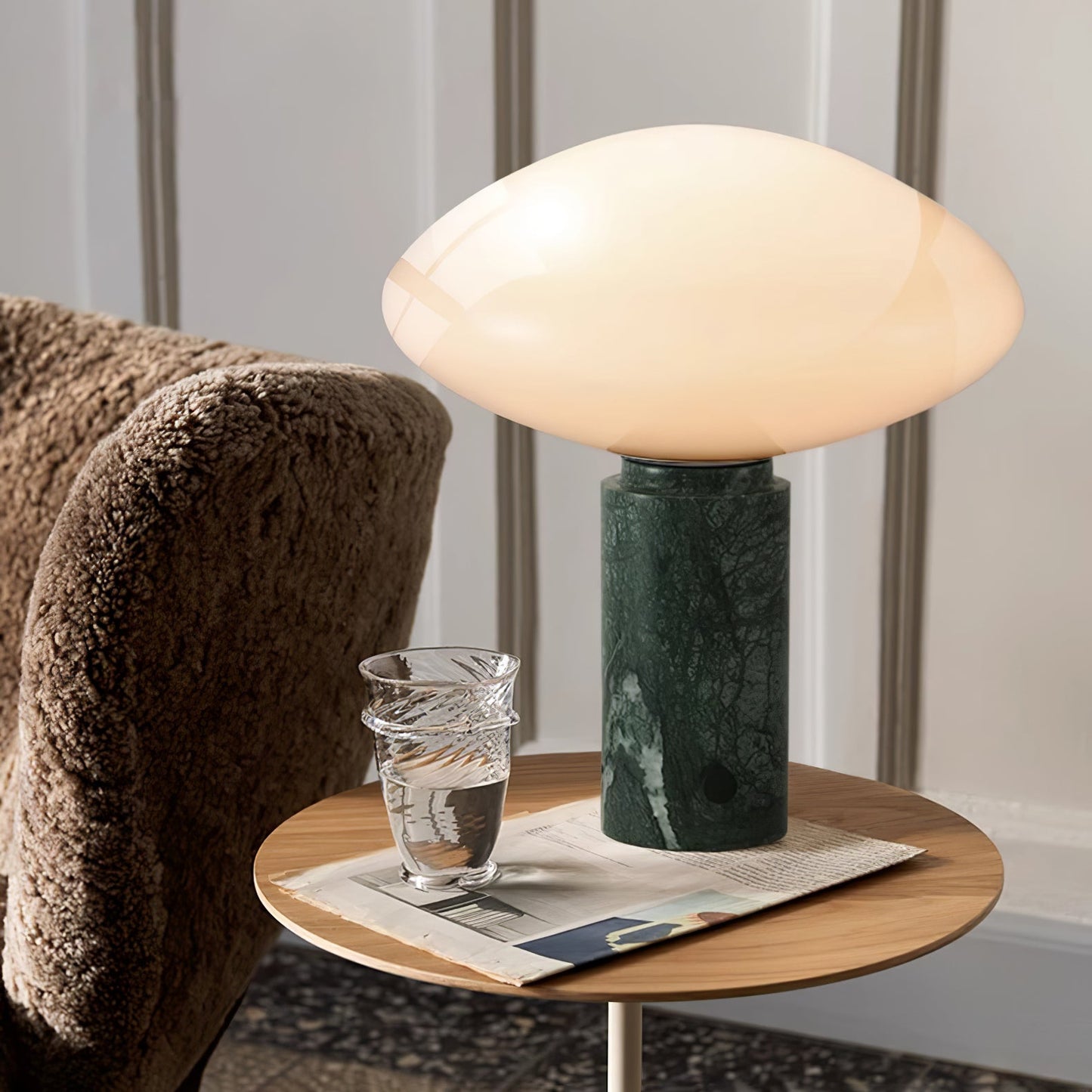 Mist Table Lamp | Marble Base & Glass Shade | Green & White