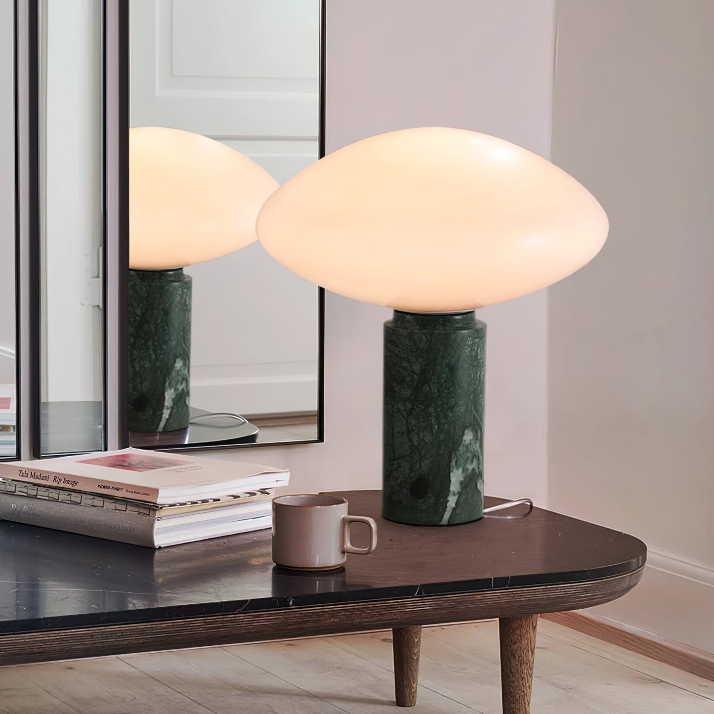 Mist Table Lamp | Marble Base & Glass Shade | Green & White