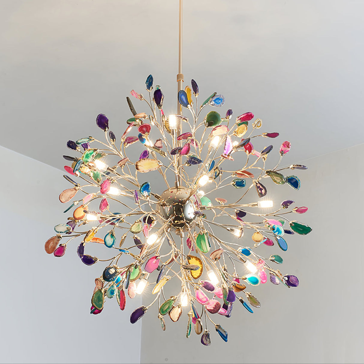 Agate Chandelier | Natural Agate & Metal | 12 Heads, Gold