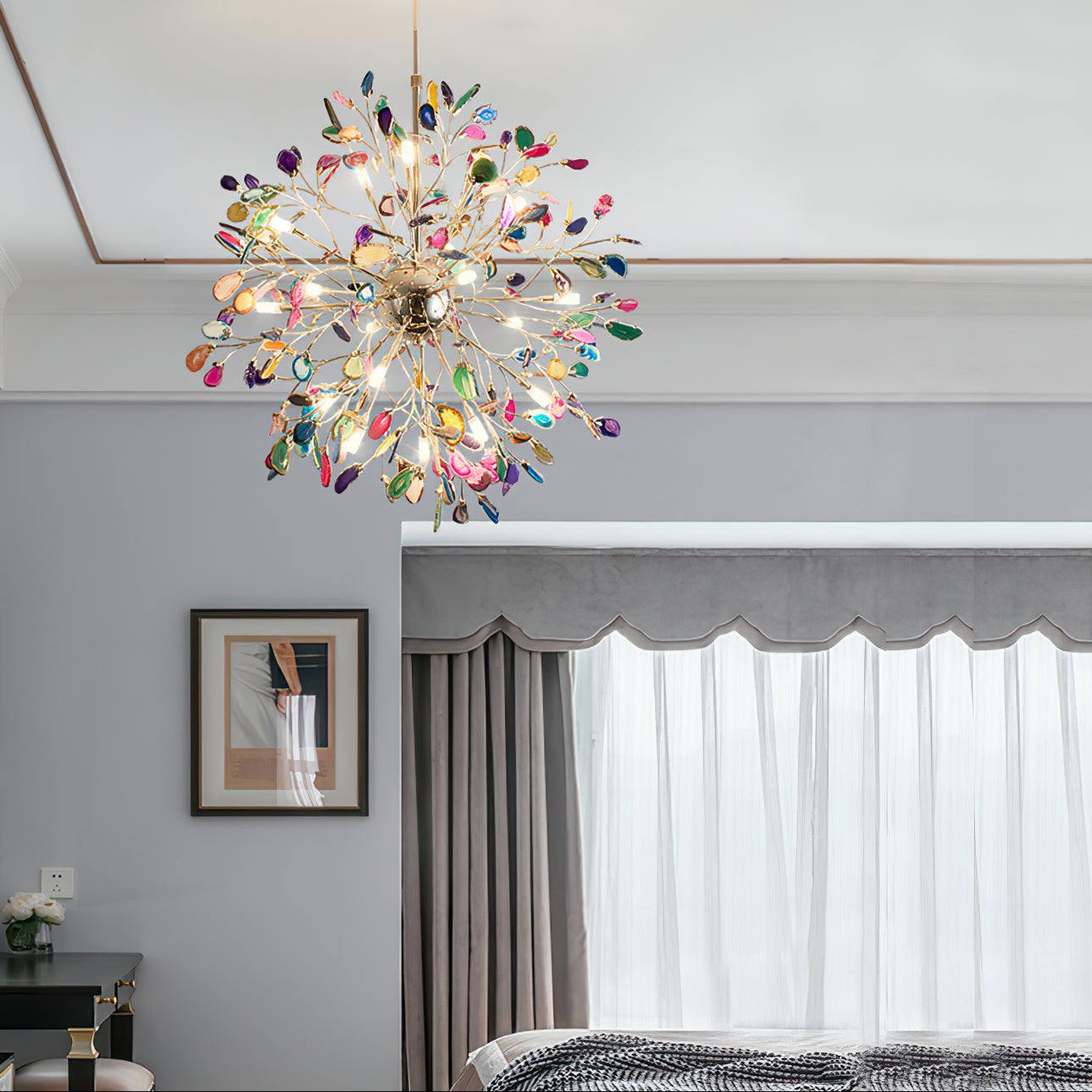 Agate Chandelier | Natural Agate & Metal | 12 Heads, Gold