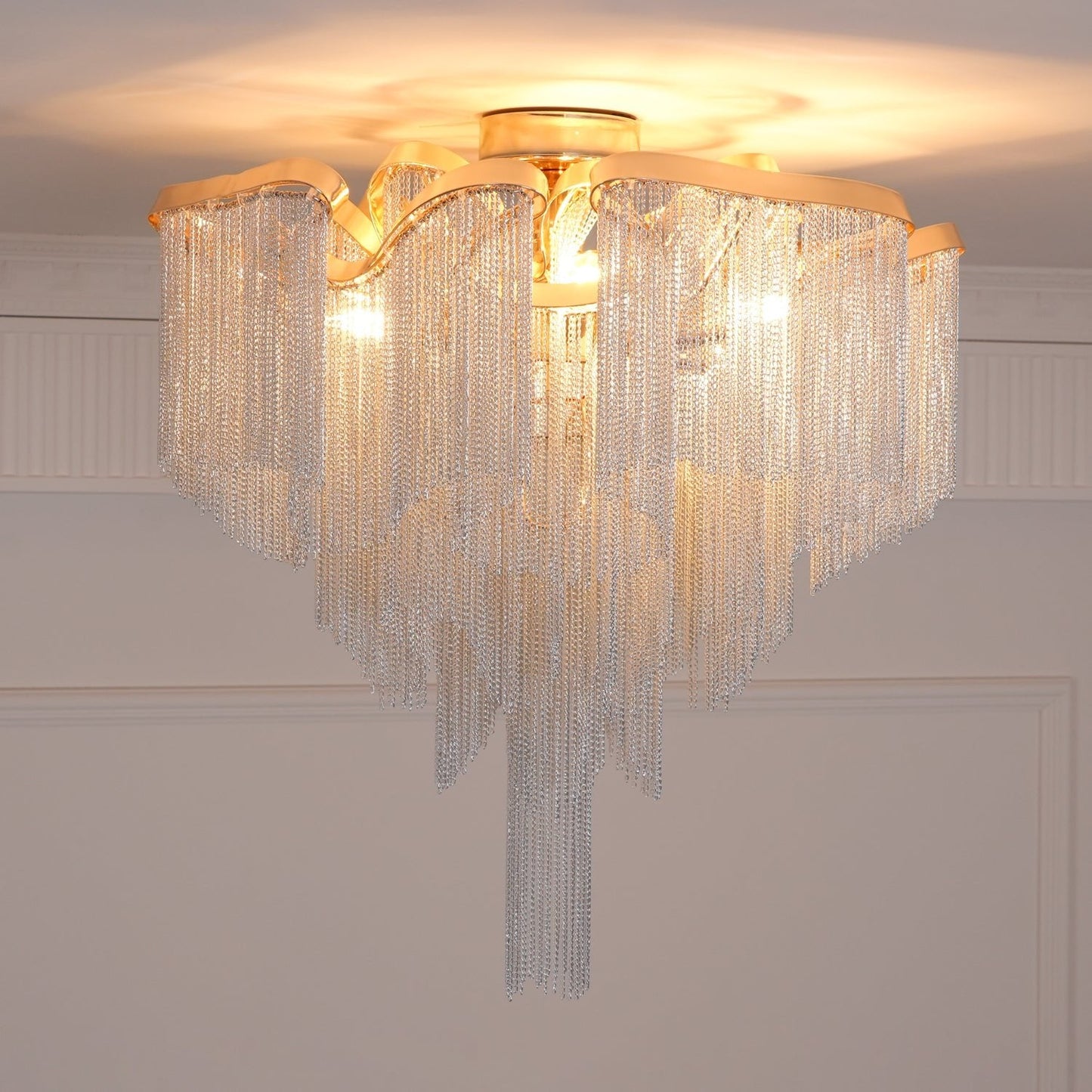 Modern Tassel Ceiling Lamp | Metal & Aluminum Chain | Champagne Gold