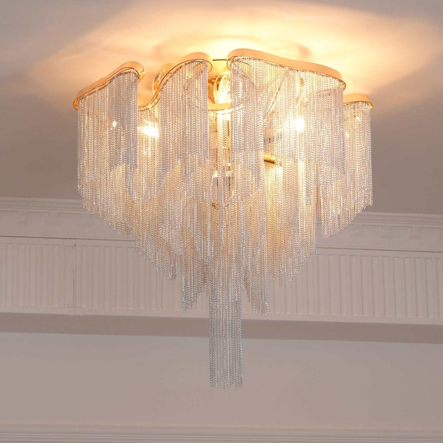 Modern Tassel Ceiling Lamp | Metal & Aluminum Chain | Champagne Gold