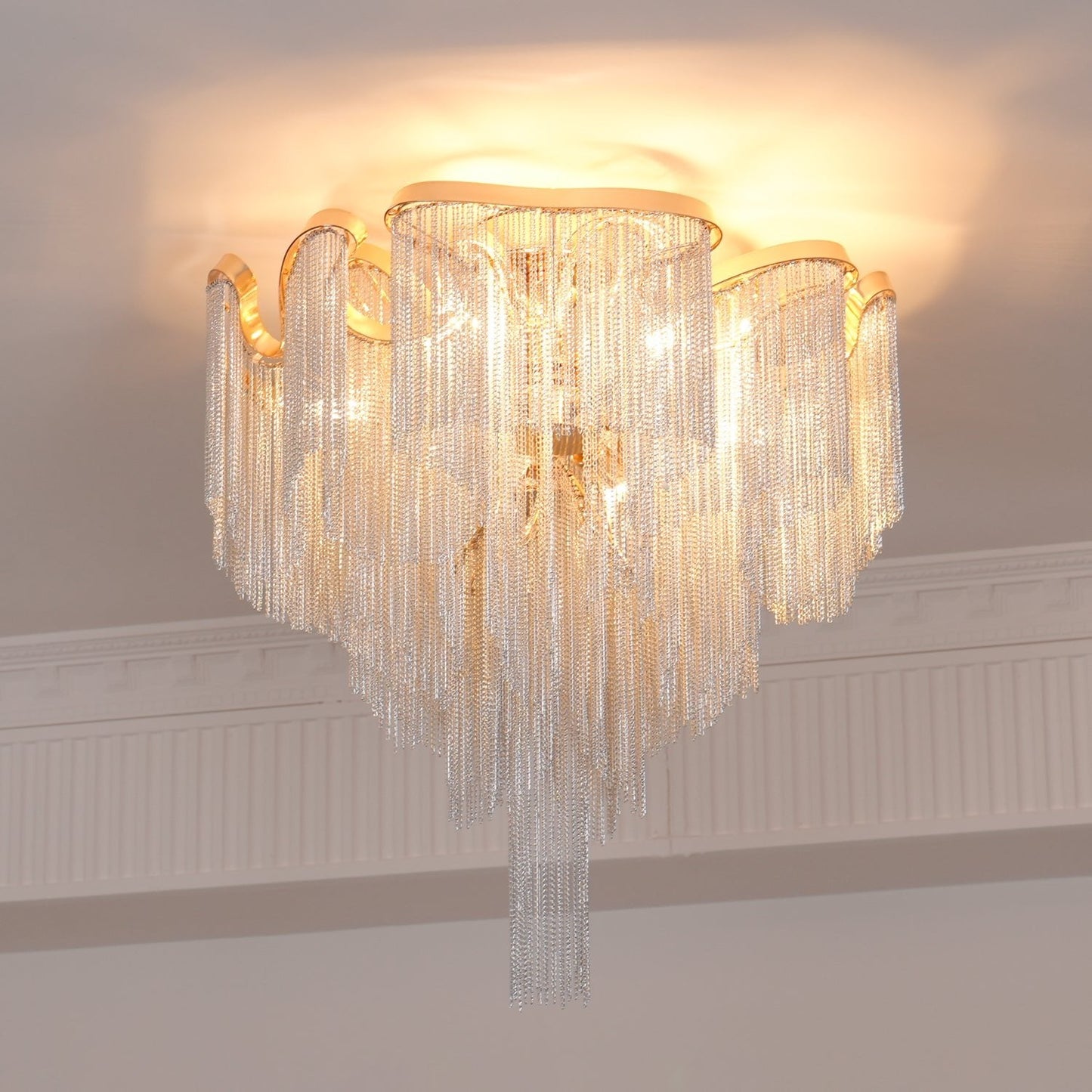 Modern Tassel Ceiling Lamp | Metal & Aluminum Chain | Champagne Gold