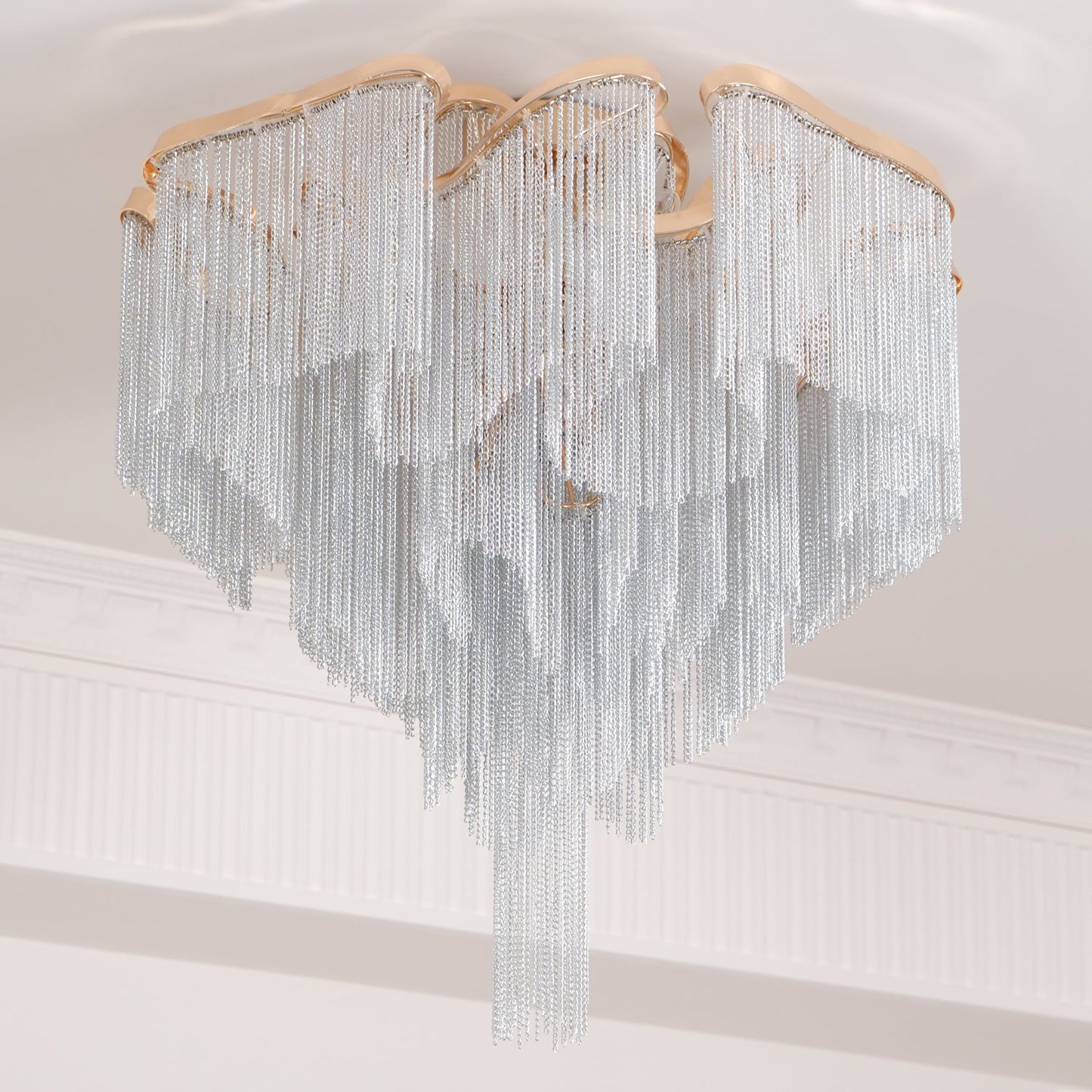 Modern Tassel Ceiling Lamp | Metal & Aluminum Chain | Champagne Gold