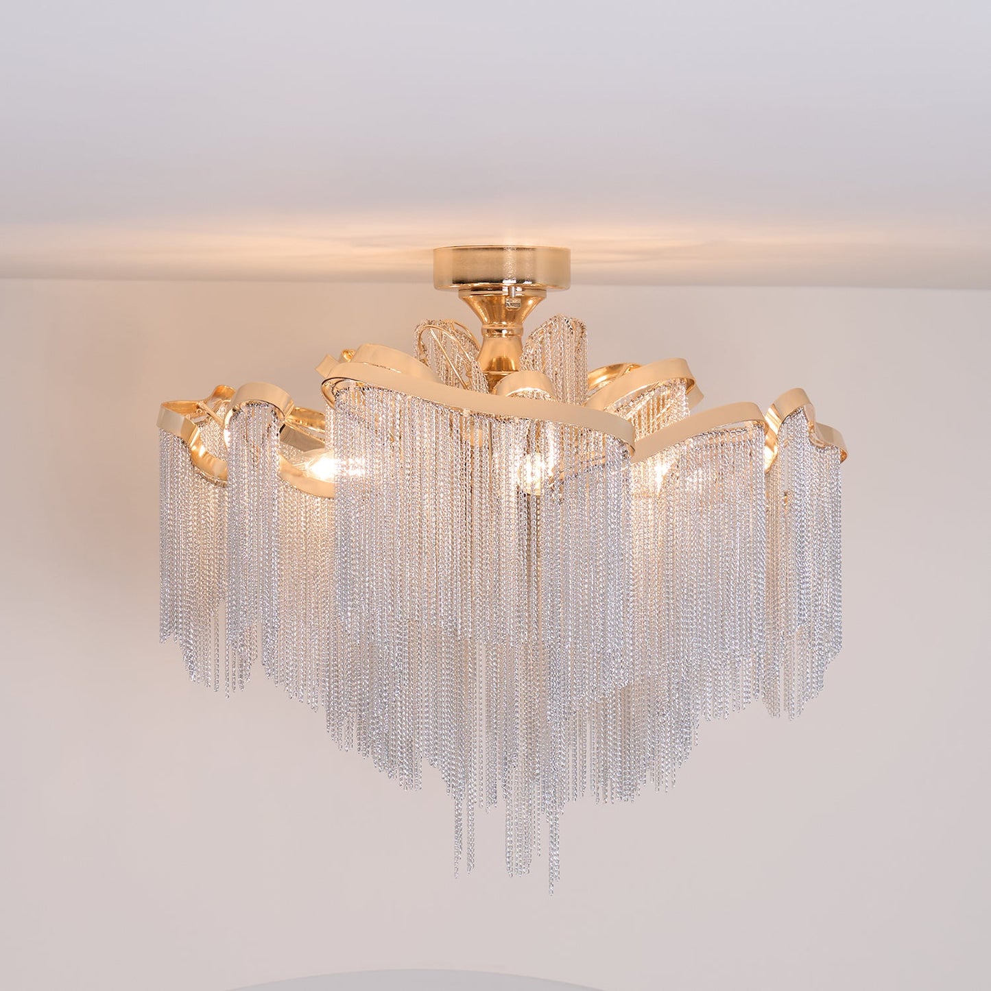 Modern Tassel Ceiling Lamp | Metal & Aluminum Chain | Champagne Gold