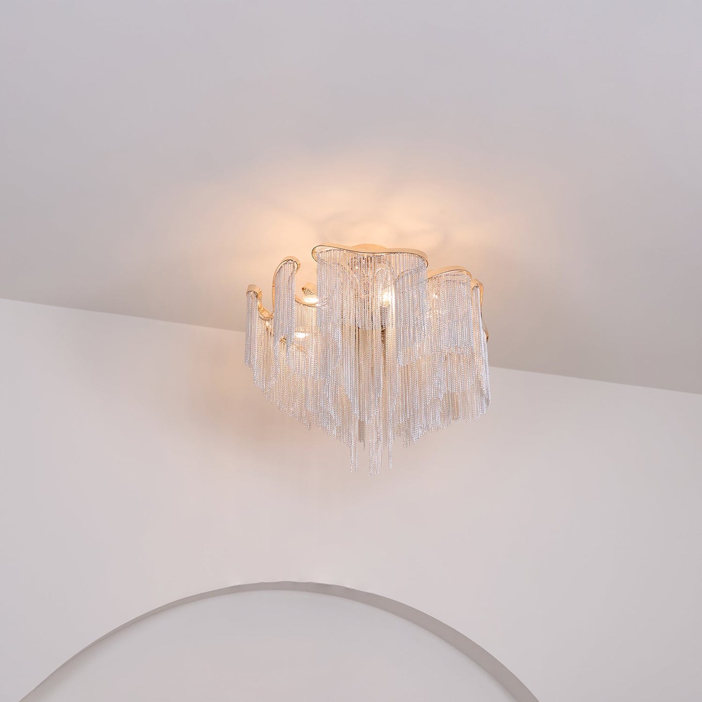 Modern Tassel Ceiling Lamp | Metal & Aluminum Chain | Champagne Gold