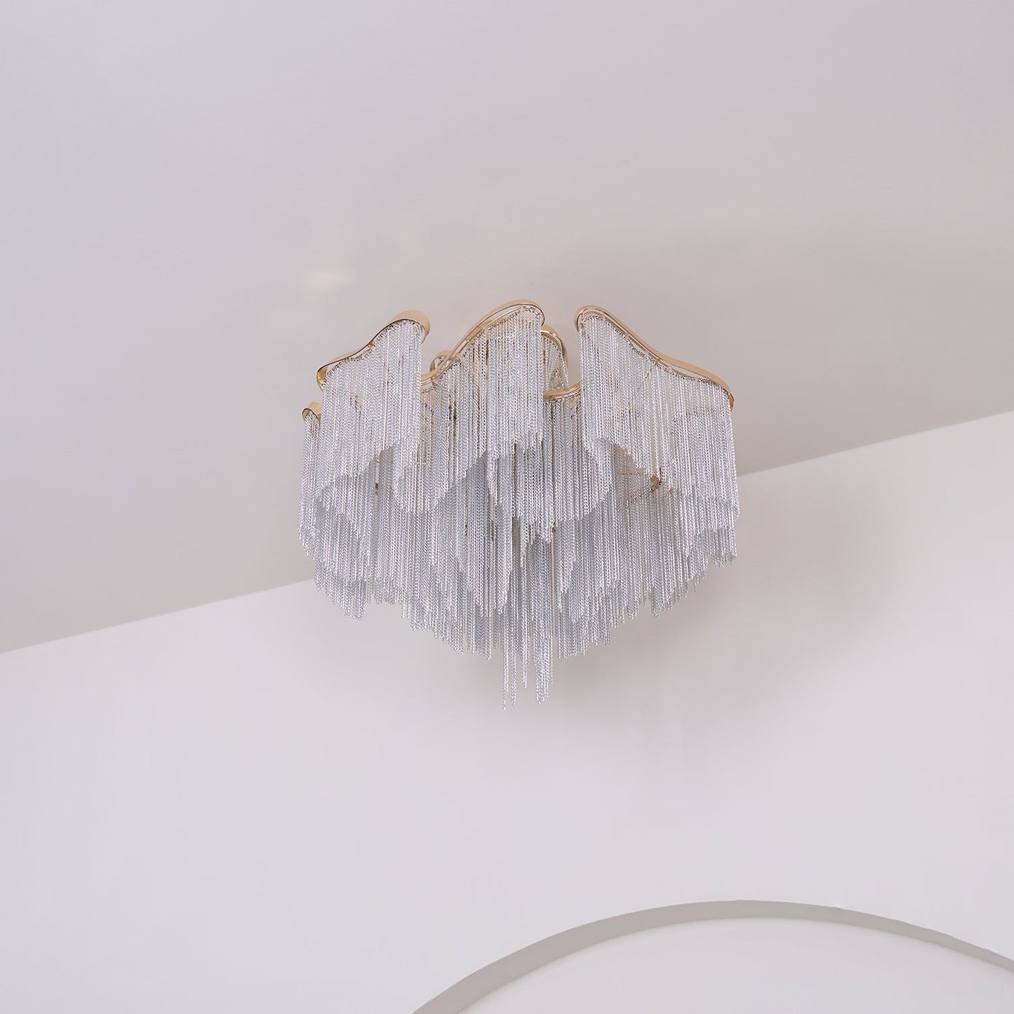 Modern Tassel Ceiling Lamp | Metal & Aluminum Chain | Champagne Gold