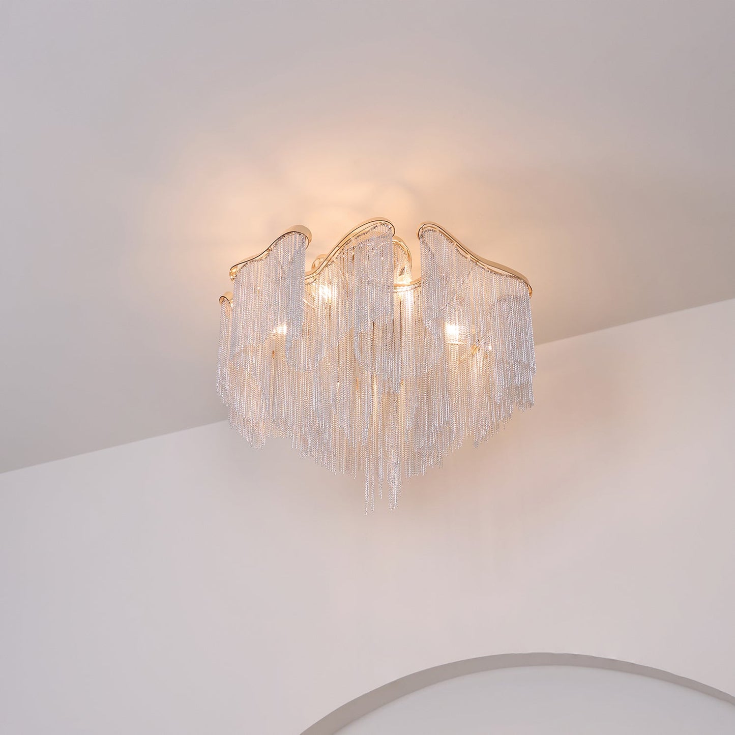 Modern Tassel Ceiling Lamp | Metal & Aluminum Chain | Champagne Gold