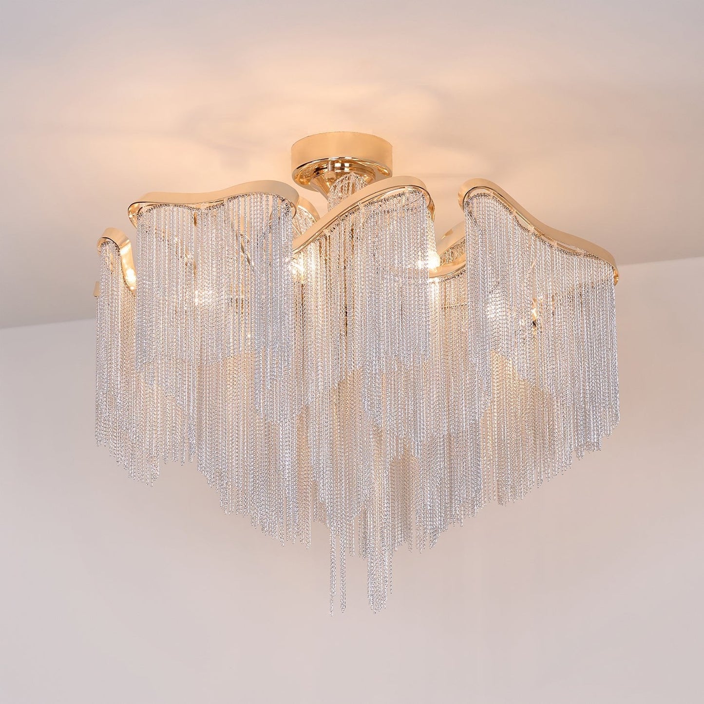Modern Tassel Ceiling Lamp | Metal & Aluminum Chain | Champagne Gold