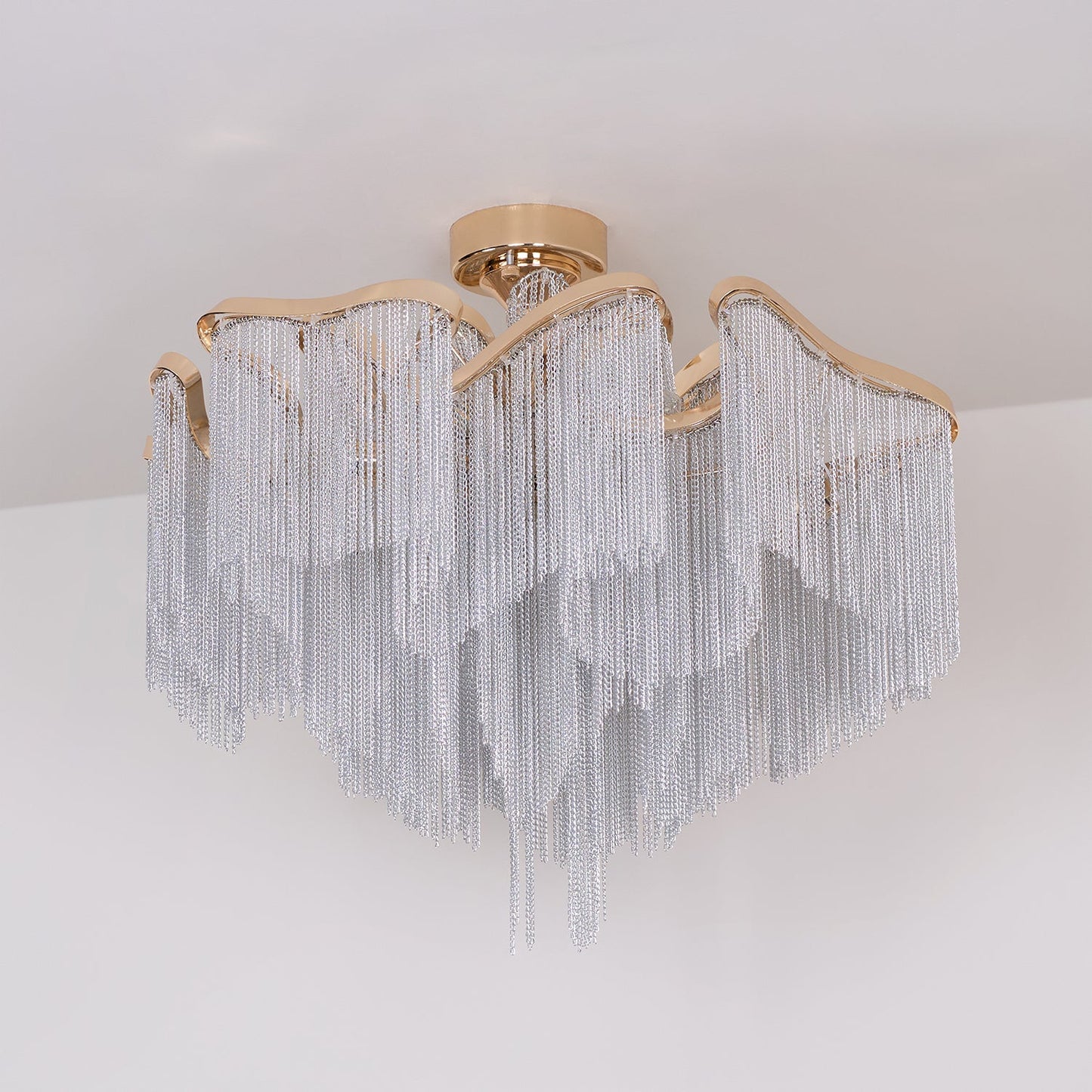 Modern Tassel Ceiling Lamp | Metal & Aluminum Chain | Champagne Gold