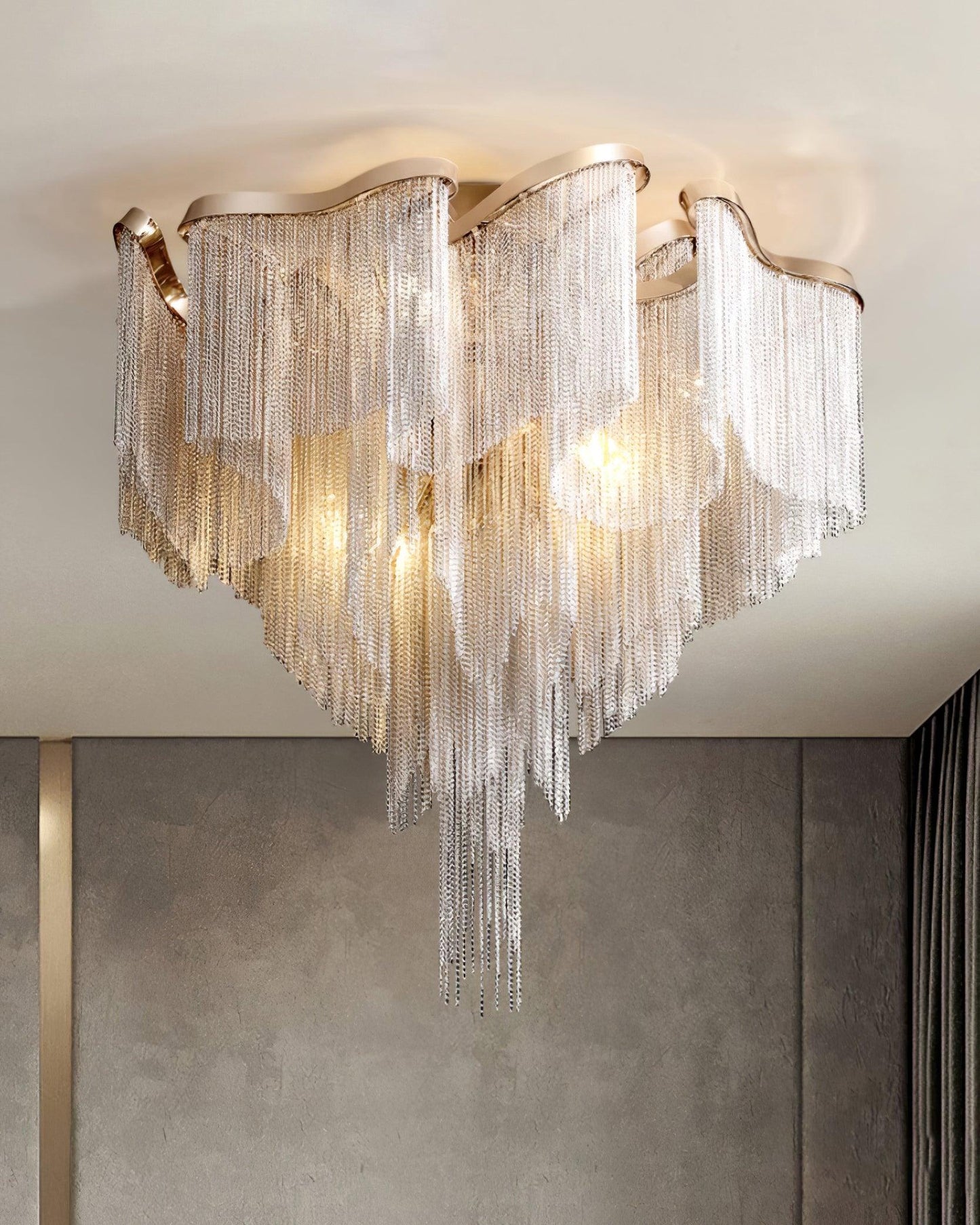 Modern Tassel Ceiling Lamp | Metal & Aluminum Chain | Champagne Gold