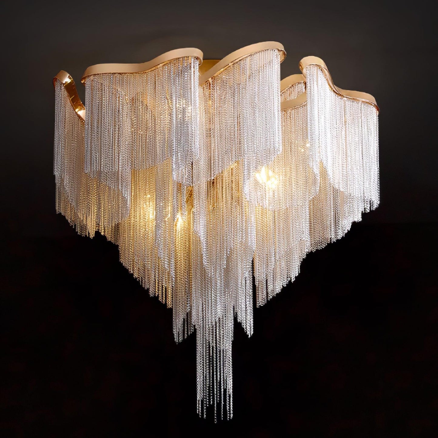 Modern Tassel Ceiling Lamp | Metal & Aluminum Chain | Champagne Gold