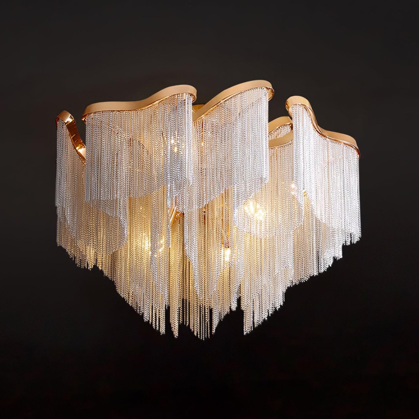 Modern Tassel Ceiling Lamp | Metal & Aluminum Chain | Champagne Gold