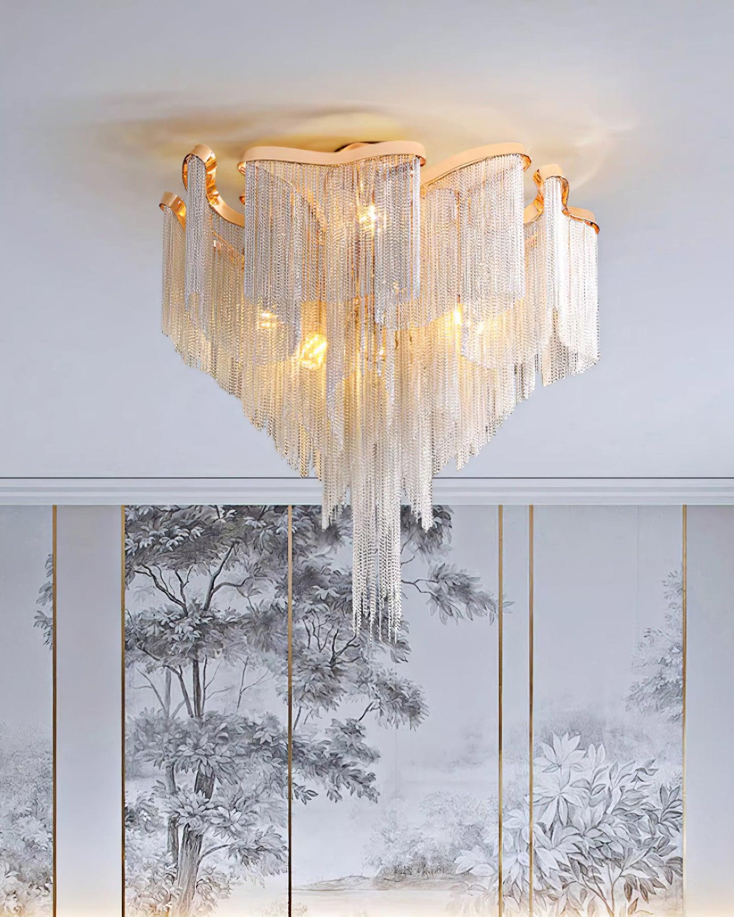 Modern Tassel Ceiling Lamp | Metal & Aluminum Chain | Champagne Gold