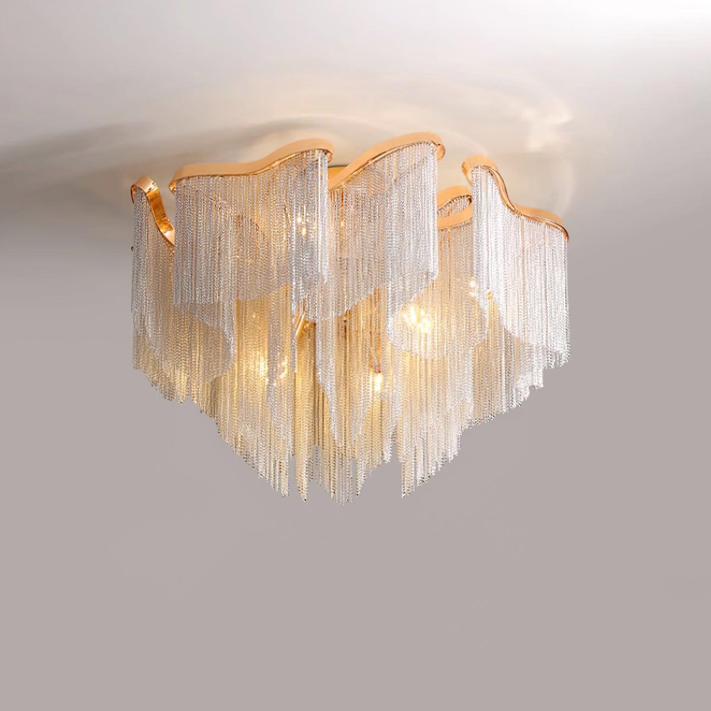 Modern Tassel Ceiling Lamp | Metal & Aluminum Chain | Champagne Gold