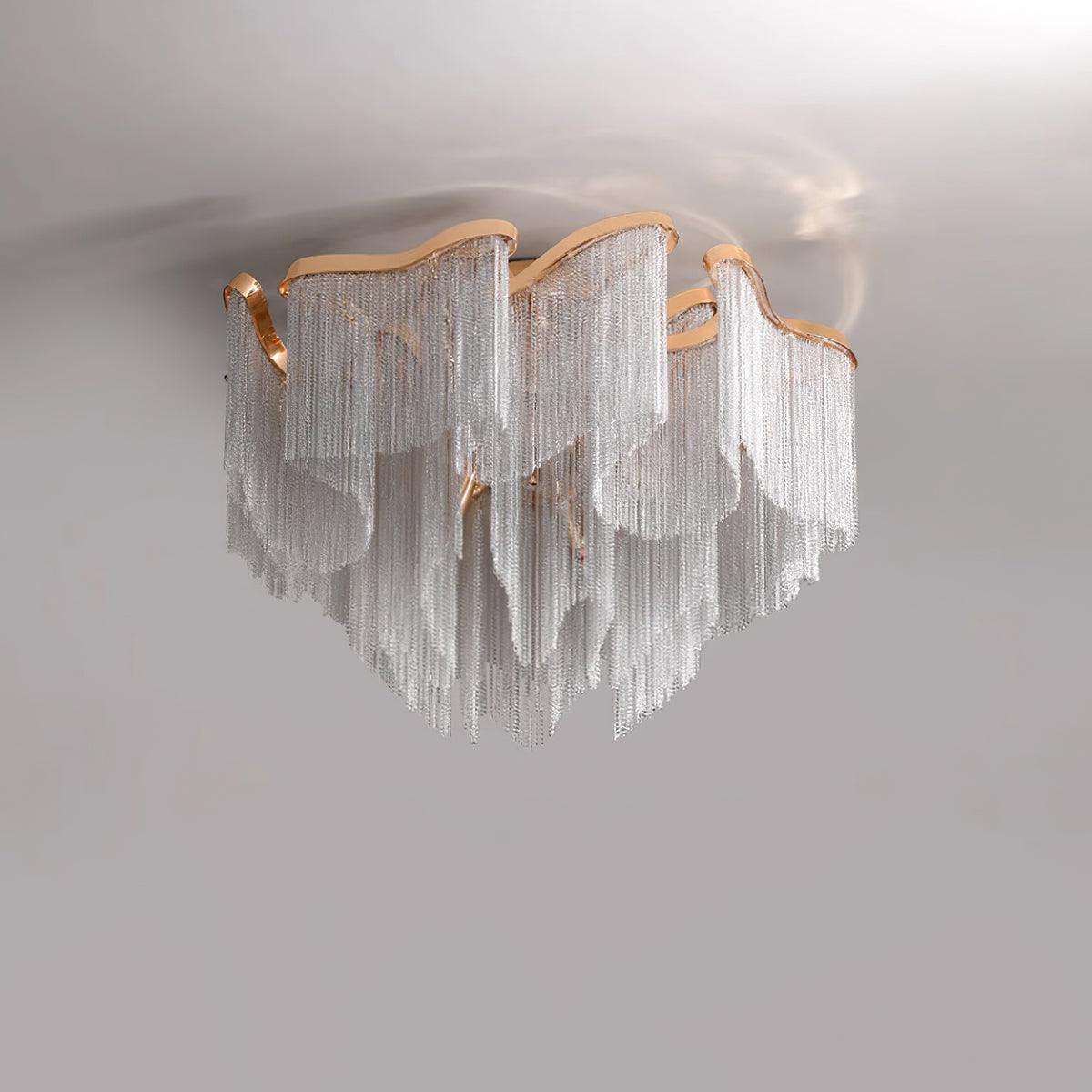Modern Tassel Ceiling Lamp | Metal & Aluminum Chain | Champagne Gold