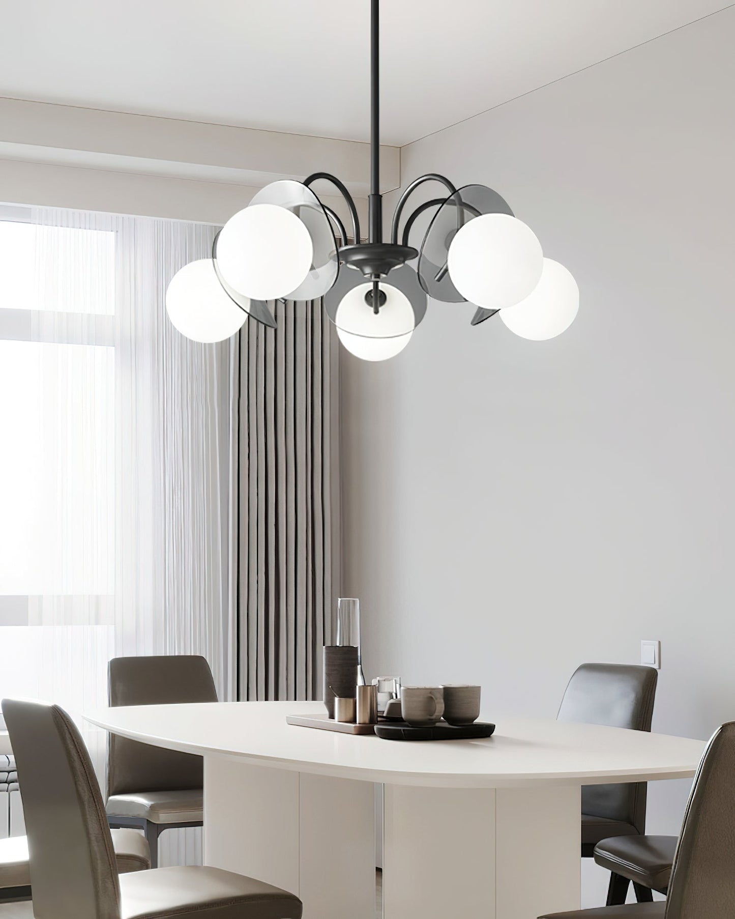 Molecular Glass Chandelier | Black Brass Frame | 4, 5, or 8 Heads
