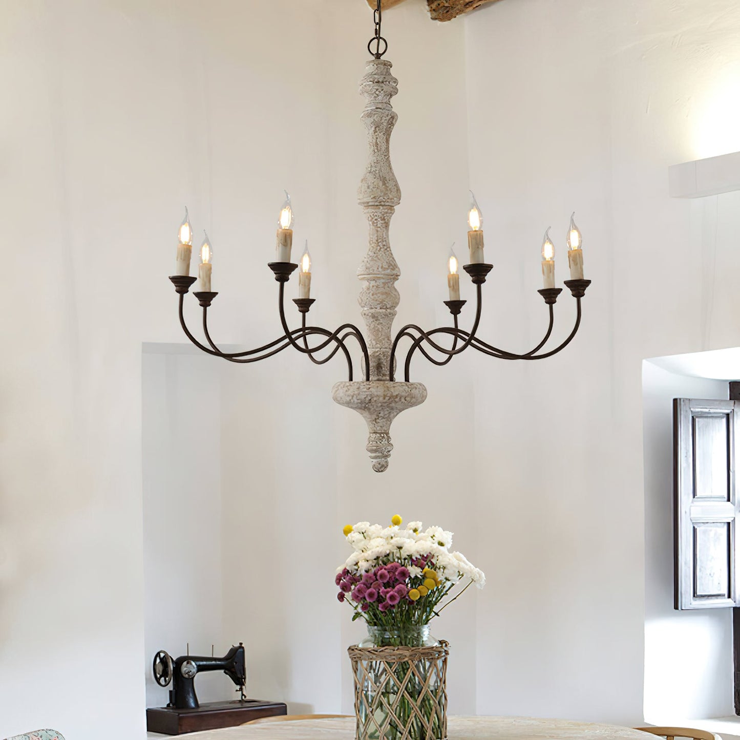 Molina Chandelier | Distressed Wood & Rusted Iron | 8-Light