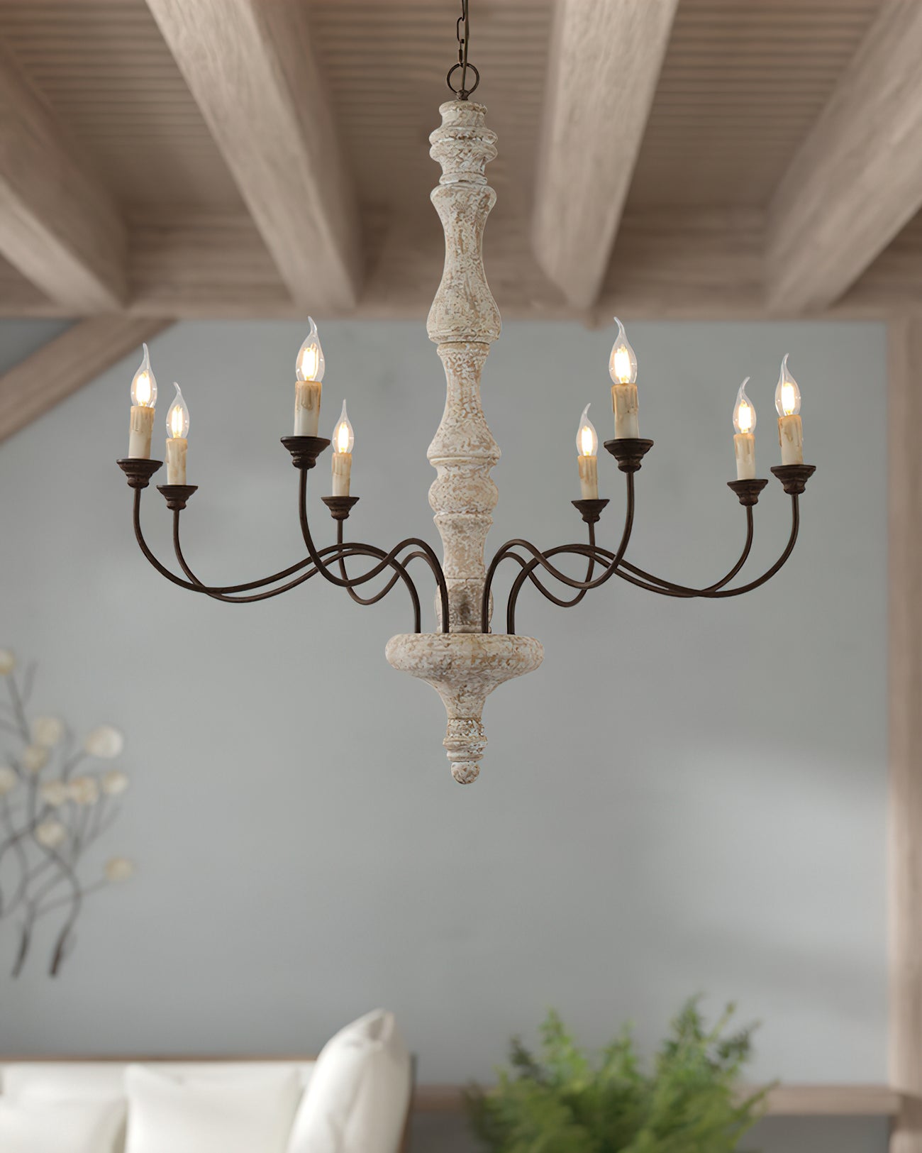Molina Chandelier | Distressed Wood & Rusted Iron | 8-Light