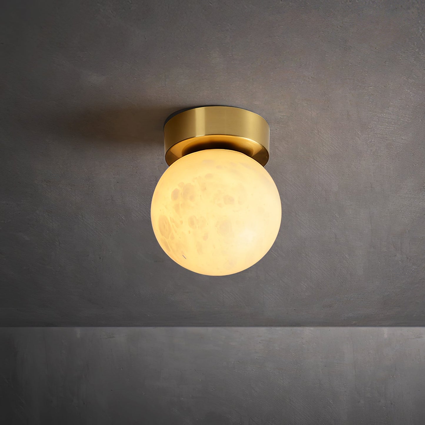 Moon Alabaster Ceiling Light | Brass & Alabaster | White Shade