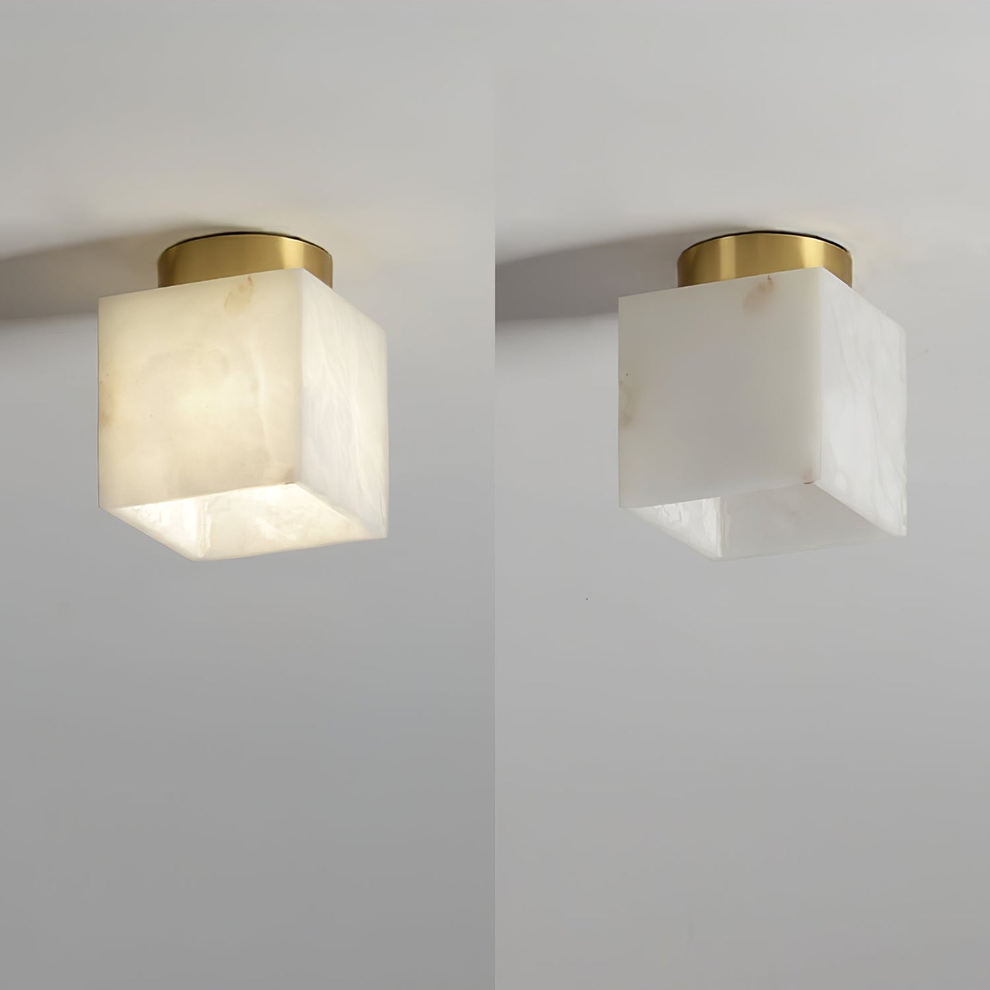 Moon Alabaster Ceiling Light | Brass & Alabaster | White Shade