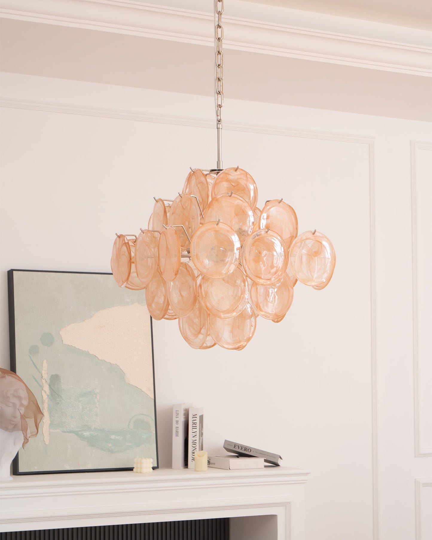 Murano Chandelier | Handblown Glass | Nickel Finish, 49cm Diameter