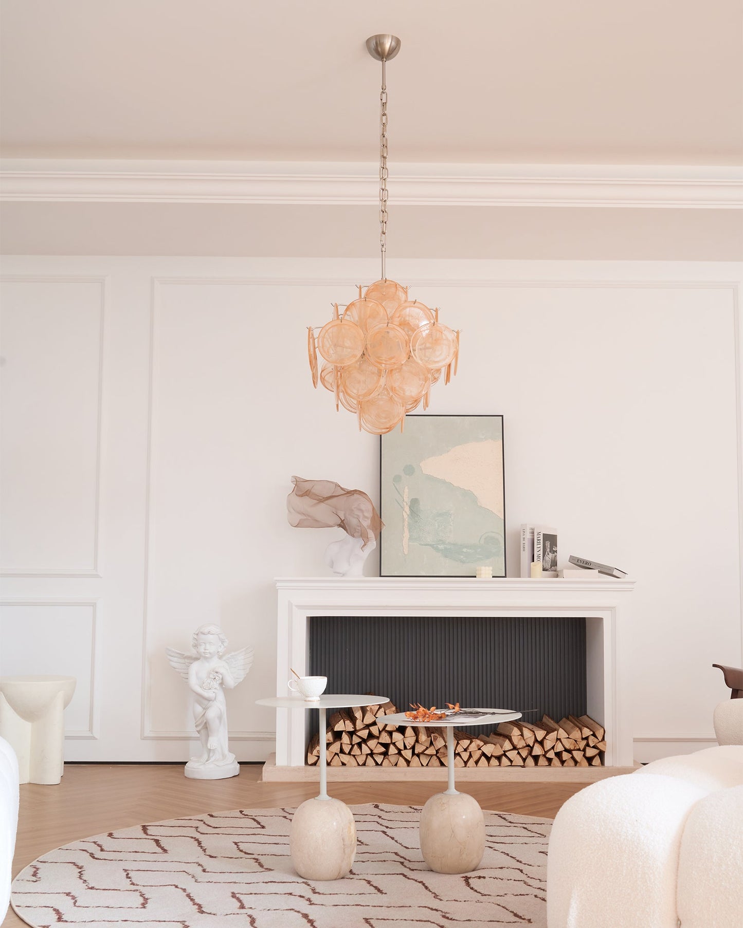 Murano Chandelier | Handblown Glass | Nickel Finish, 49cm Diameter