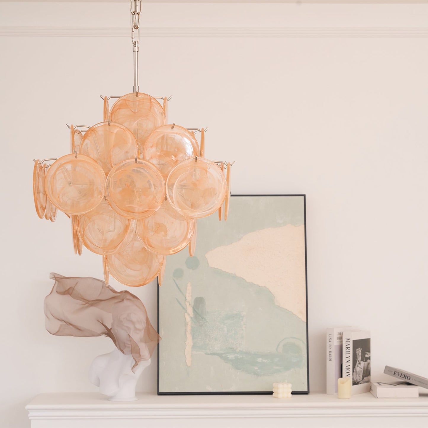 Murano Chandelier | Handblown Glass | Nickel Finish, 49cm Diameter