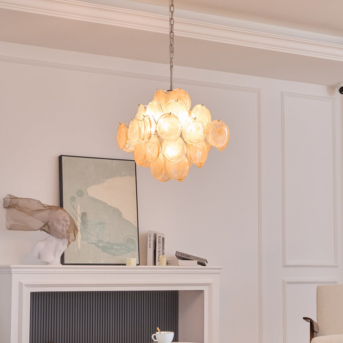 Murano Chandelier | Handblown Glass | Nickel Finish, 49cm Diameter