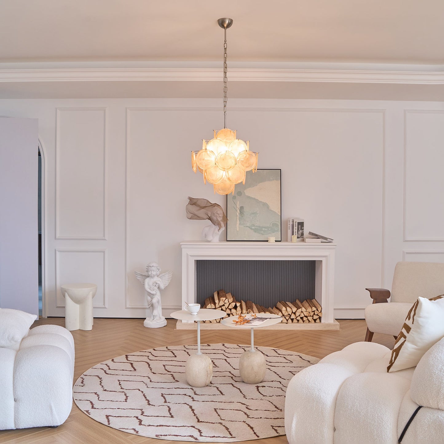 Murano Chandelier | Handblown Glass | Nickel Finish, 49cm Diameter