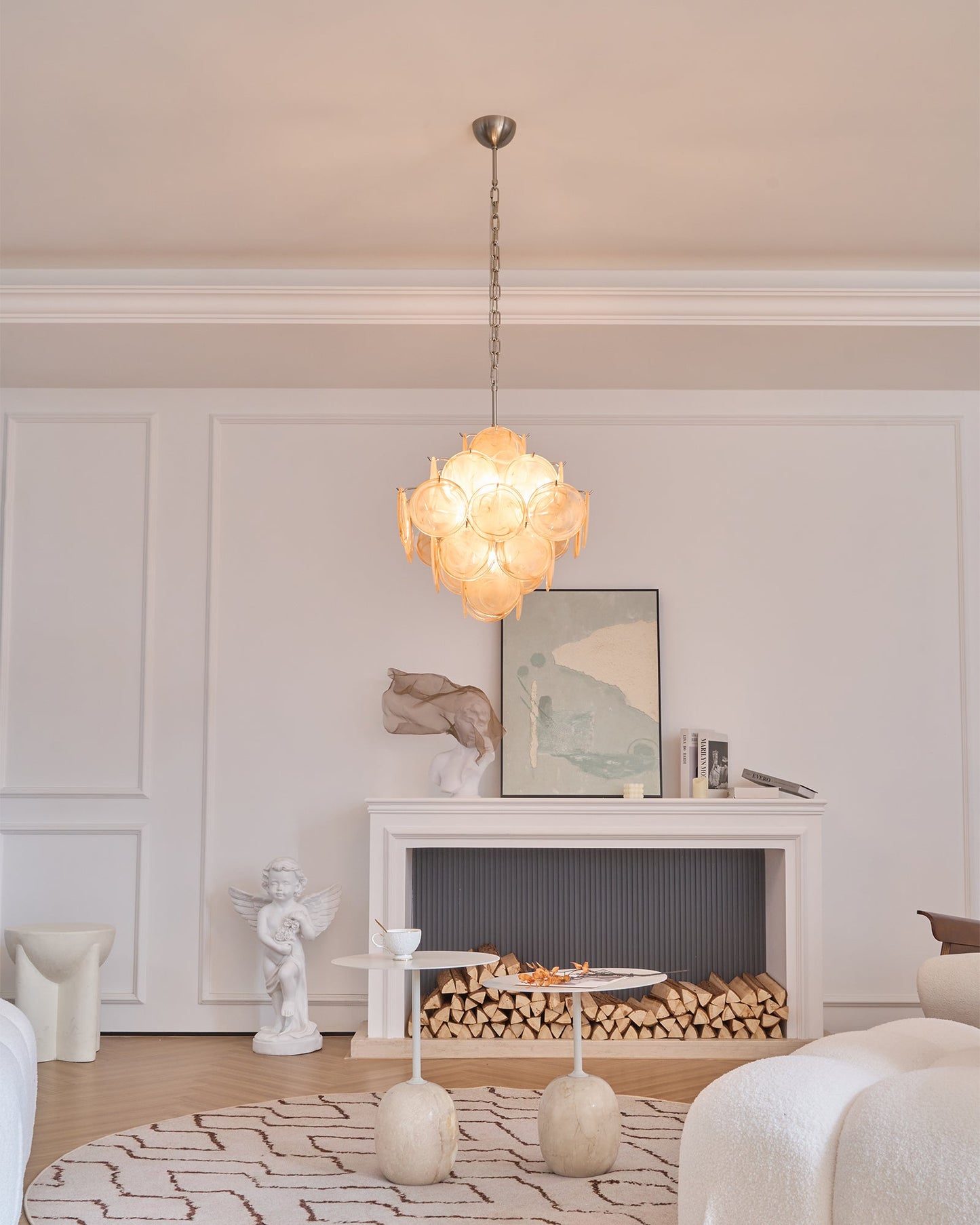 Murano Chandelier | Handblown Glass | Nickel Finish, 49cm Diameter