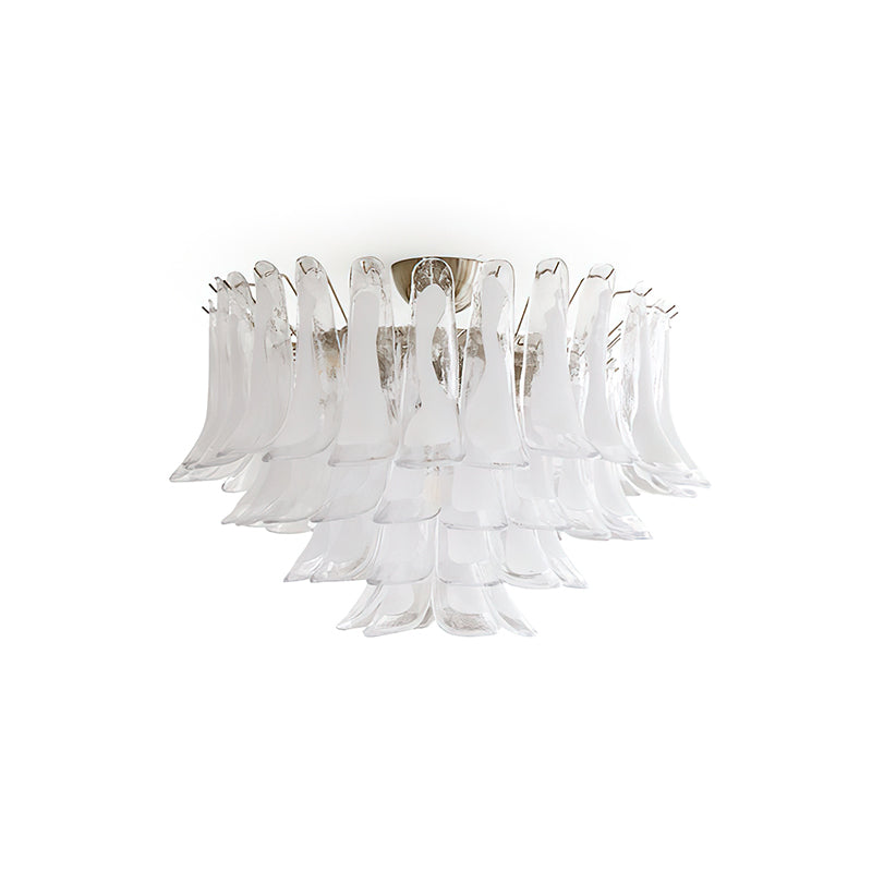 Murano Glass Leaf Ceiling Lamp | Handcrafted Italian Design | Nickel & White Cloud