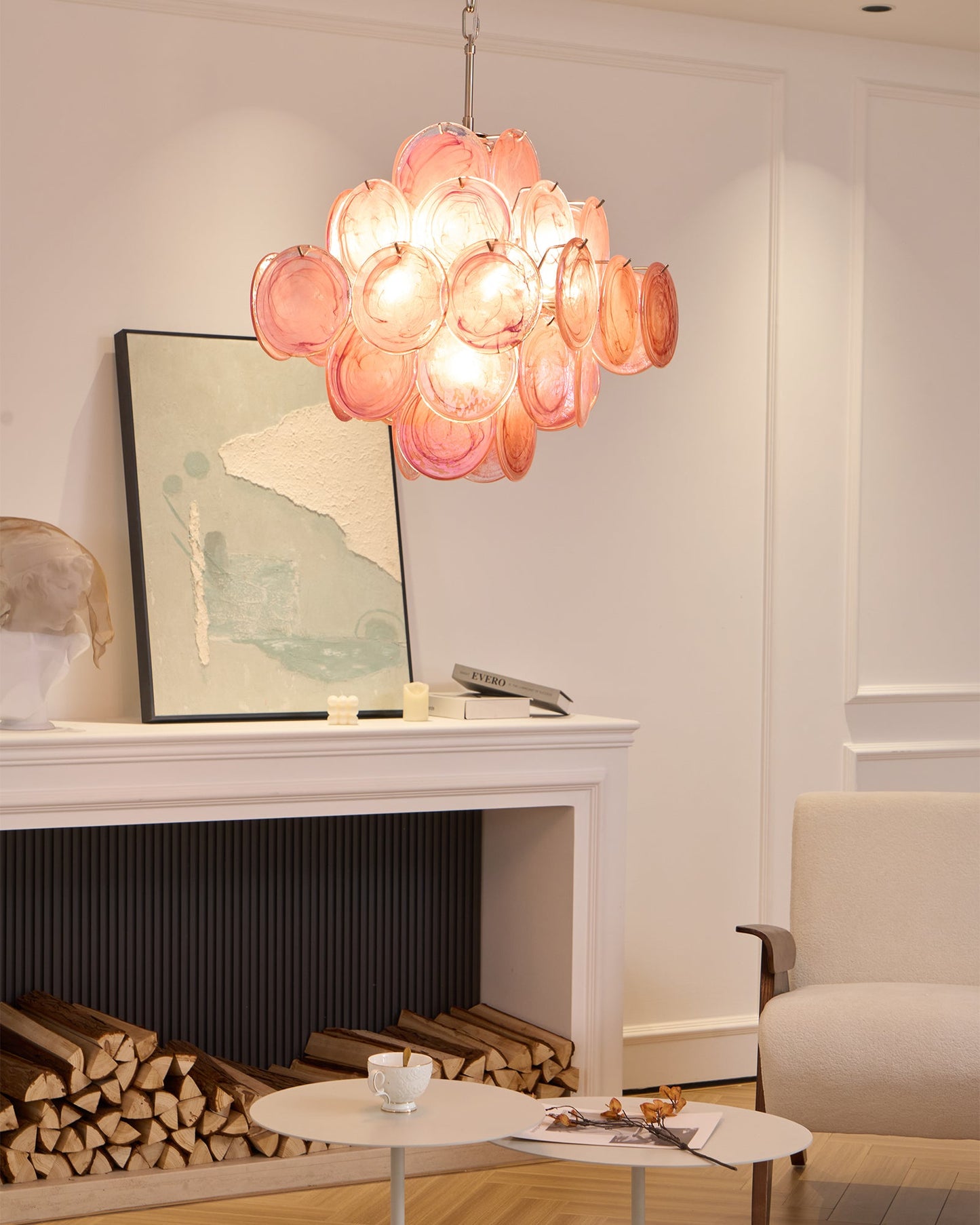 Murano Glass Chandelier | Handcrafted | Pink Cloud Shade