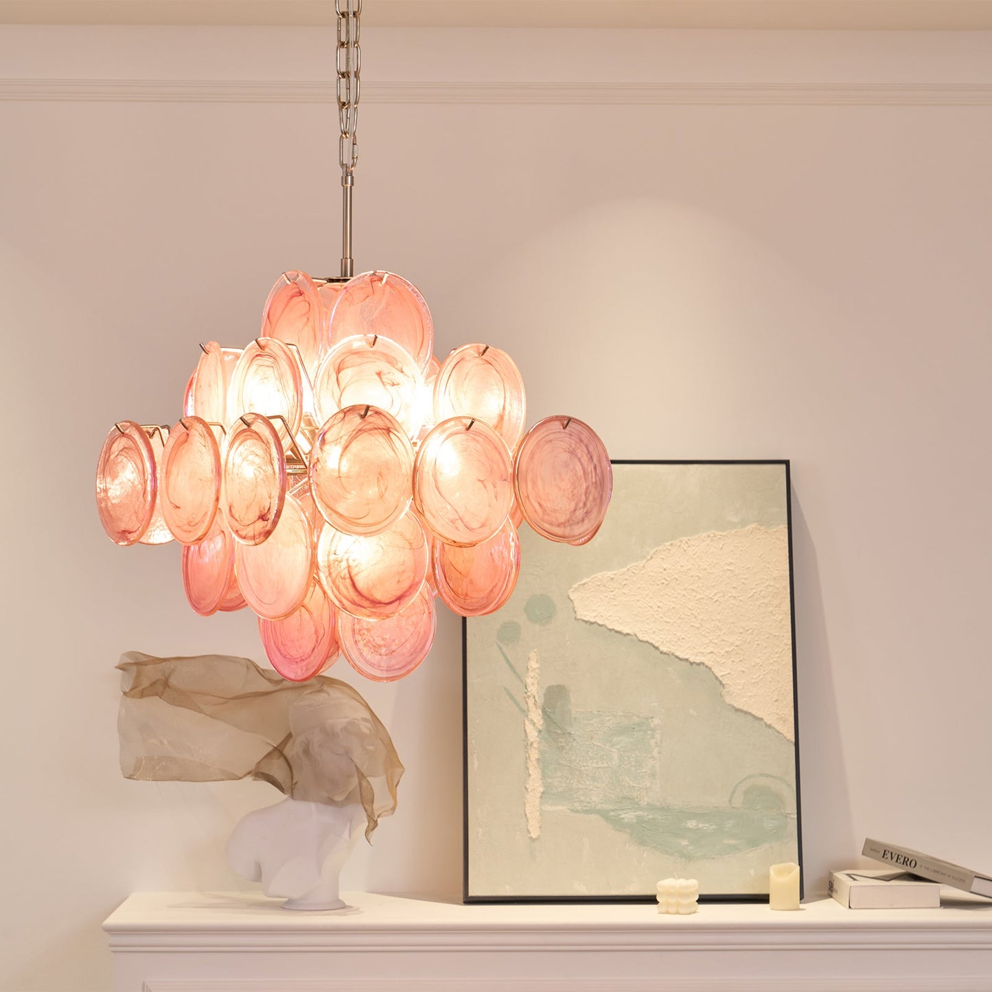 Murano Glass Chandelier | Handcrafted | Pink Cloud Shade