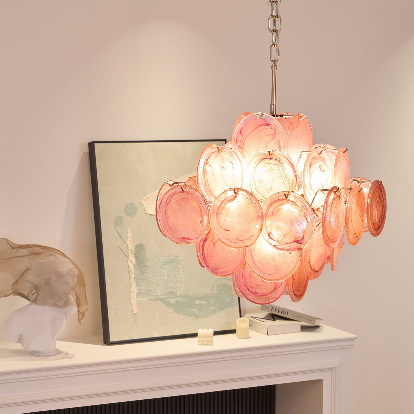 Murano Glass Chandelier | Handcrafted | Pink Cloud Shade
