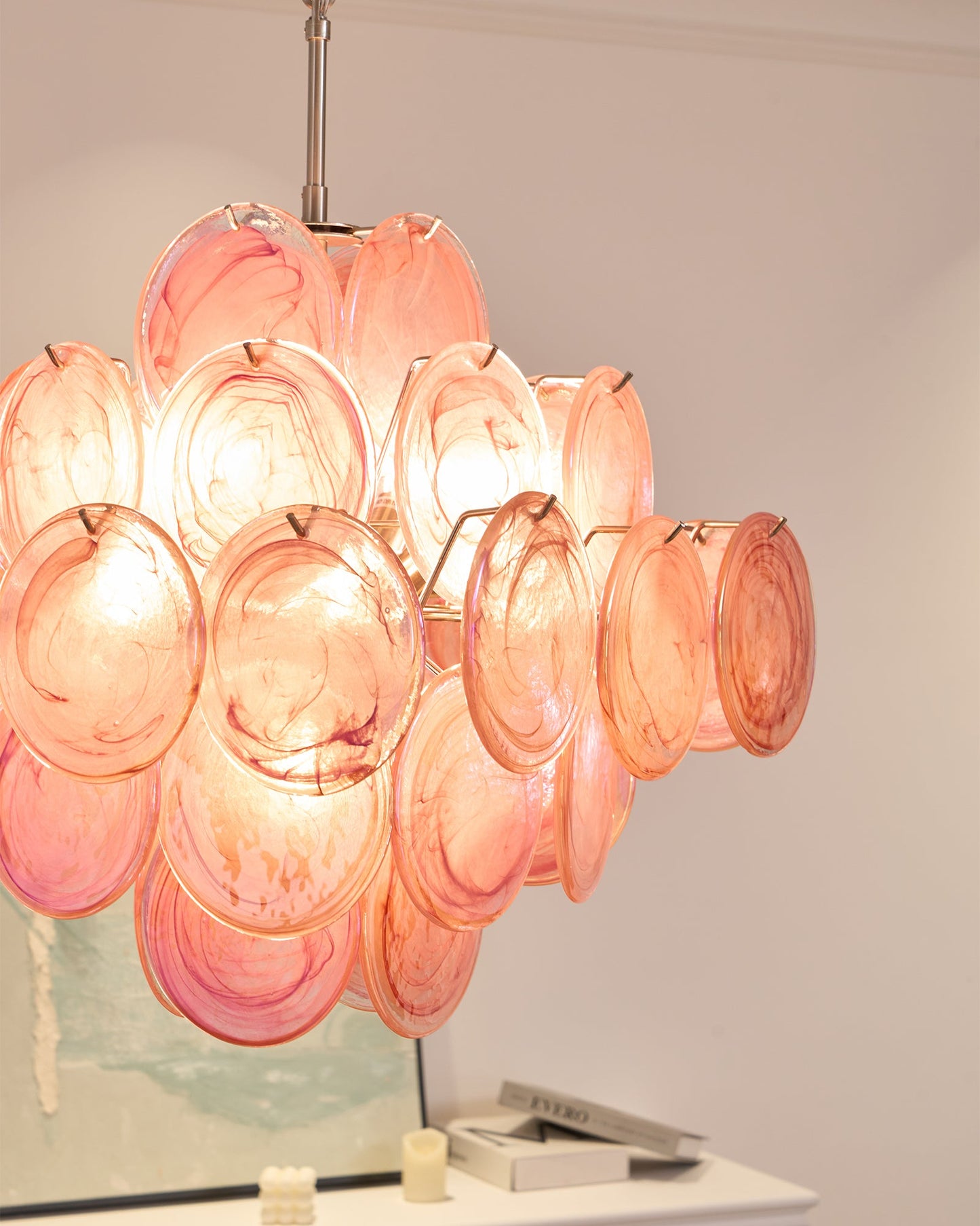 Murano Glass Chandelier | Handcrafted | Pink Cloud Shade