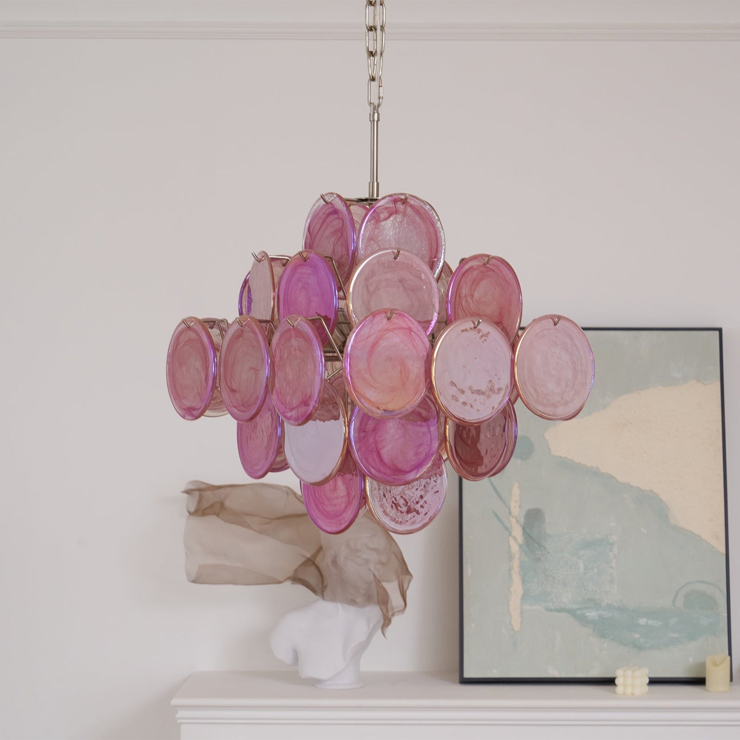 Murano Glass Chandelier | Handcrafted | Pink Cloud Shade