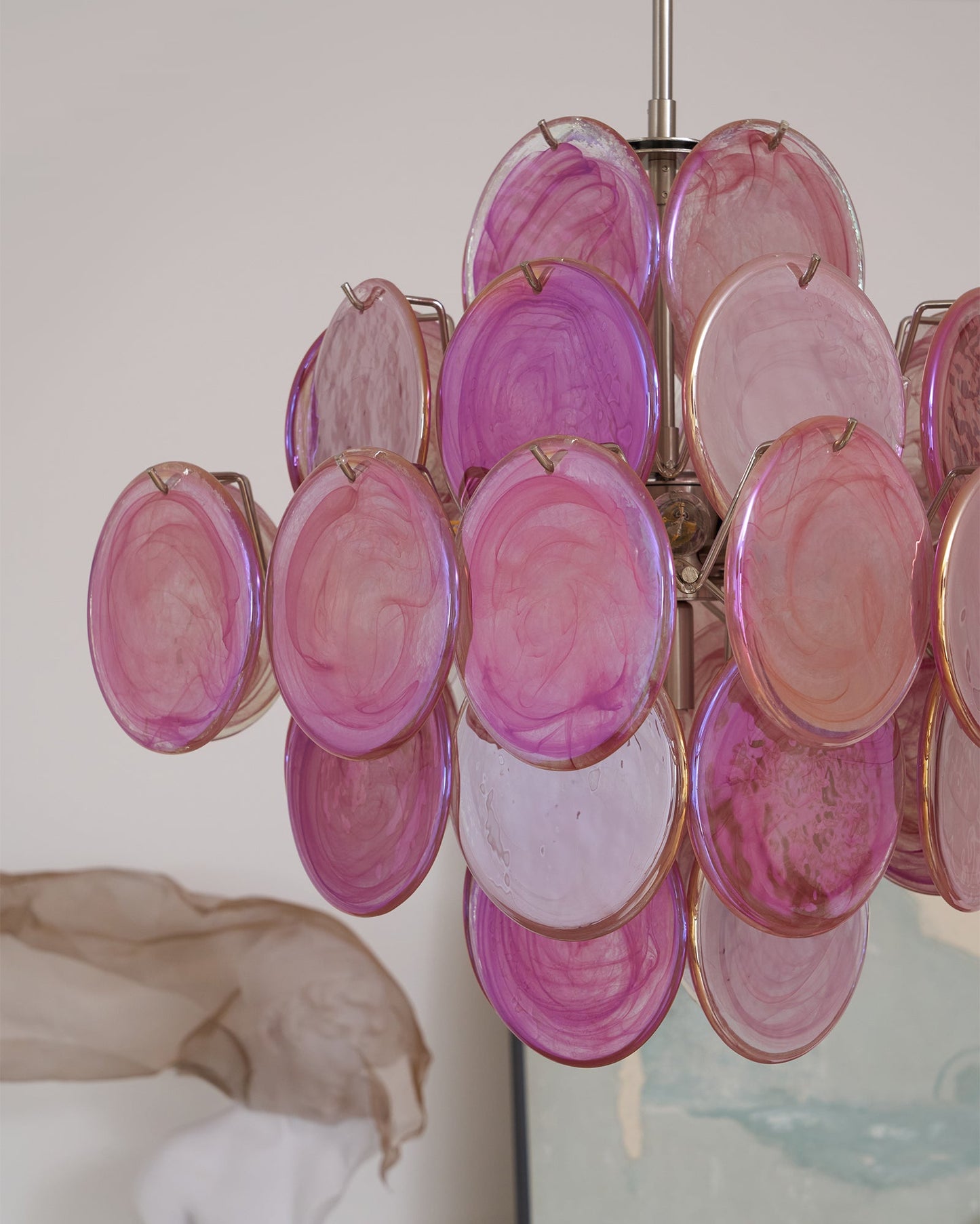 Murano Glass Chandelier | Handcrafted | Pink Cloud Shade