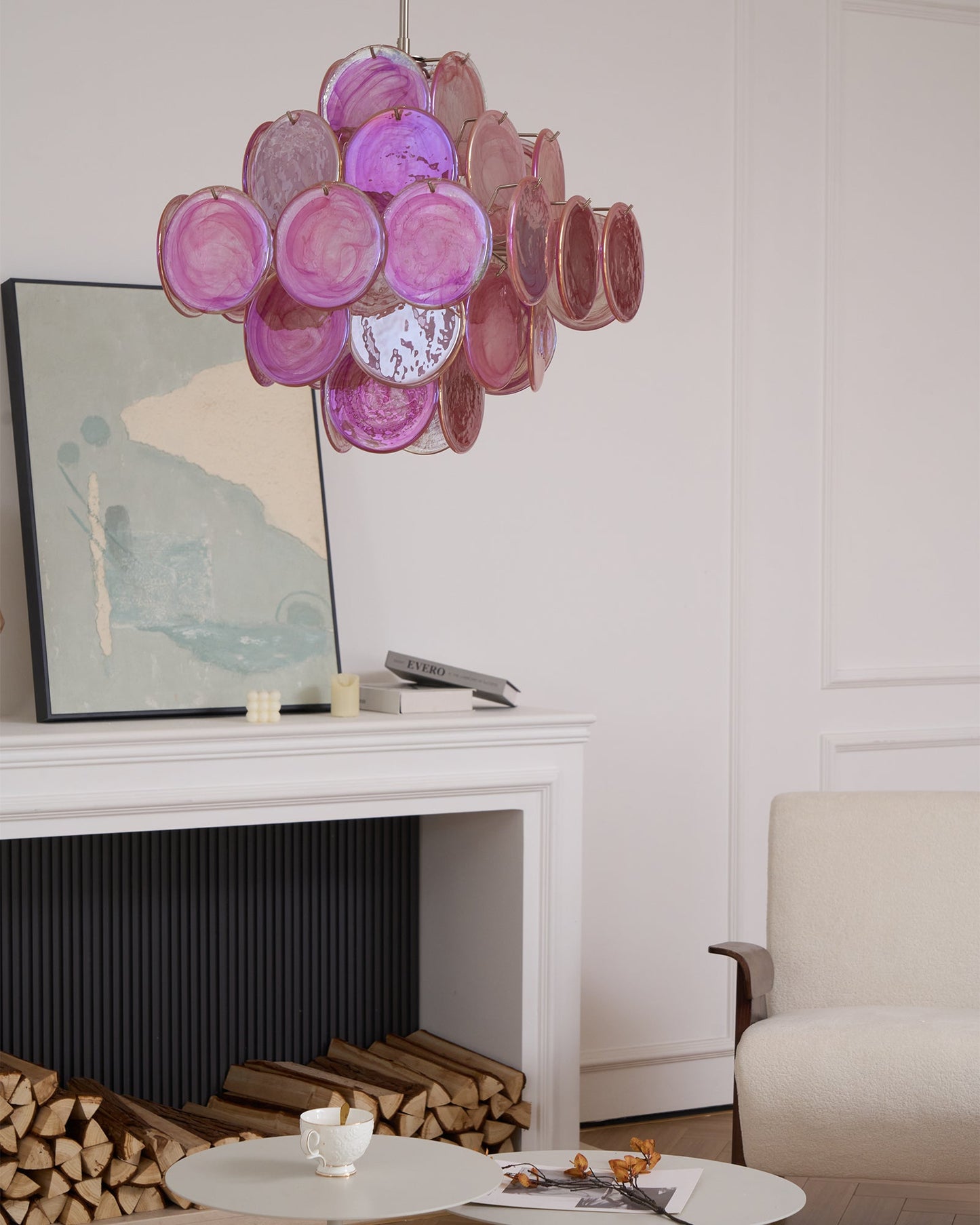 Murano Glass Chandelier | Handcrafted | Pink Cloud Shade