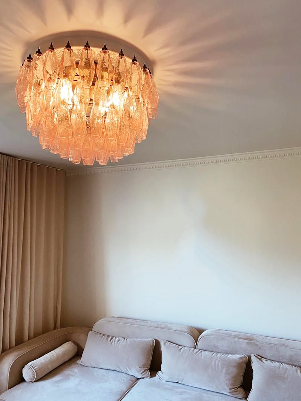 Murano Glass Ceiling Lamp | Pink Rhombus | Gold
