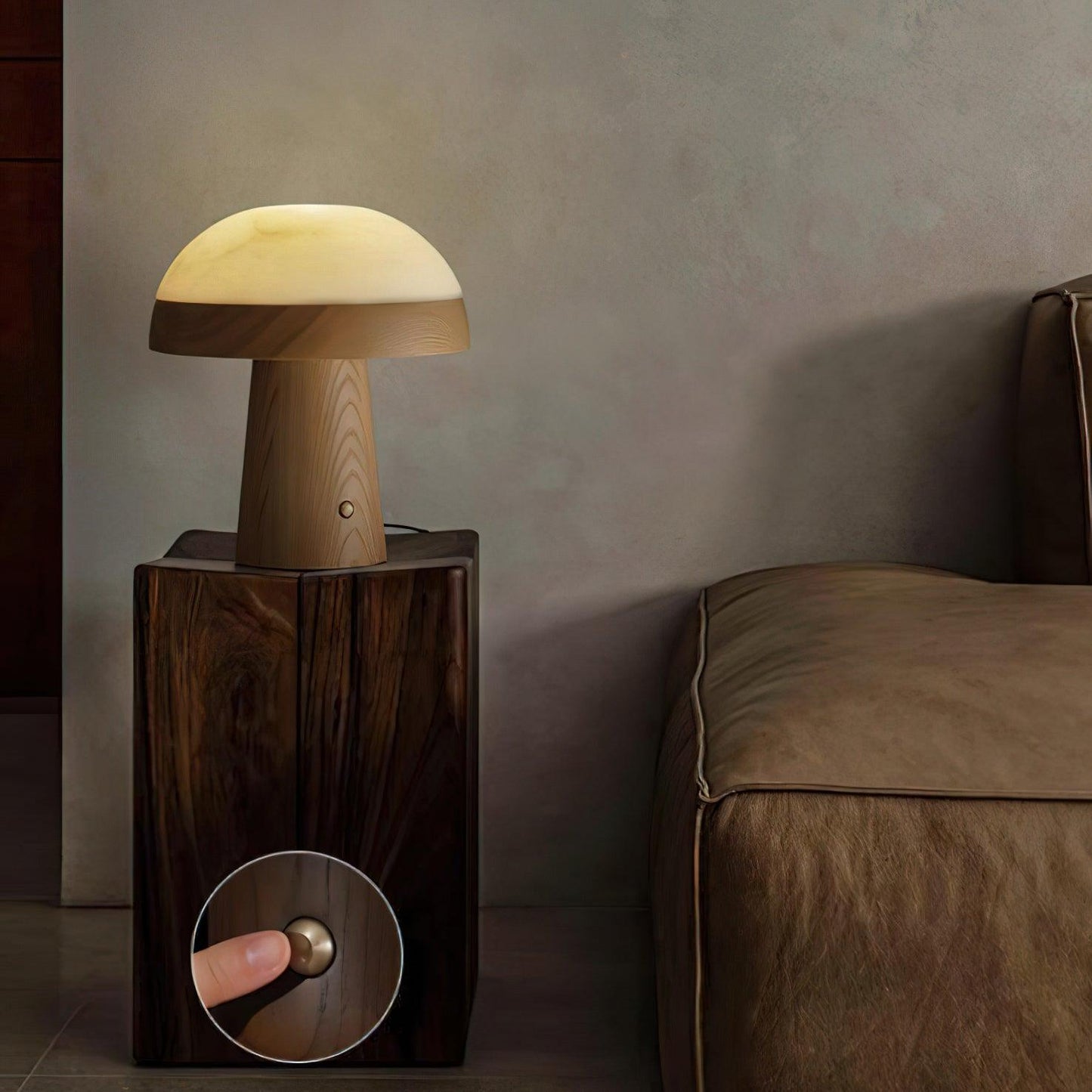 Mushroom Cloud Table Lamp | Wood & Alabaster | White Shade, Walnut & Black Options