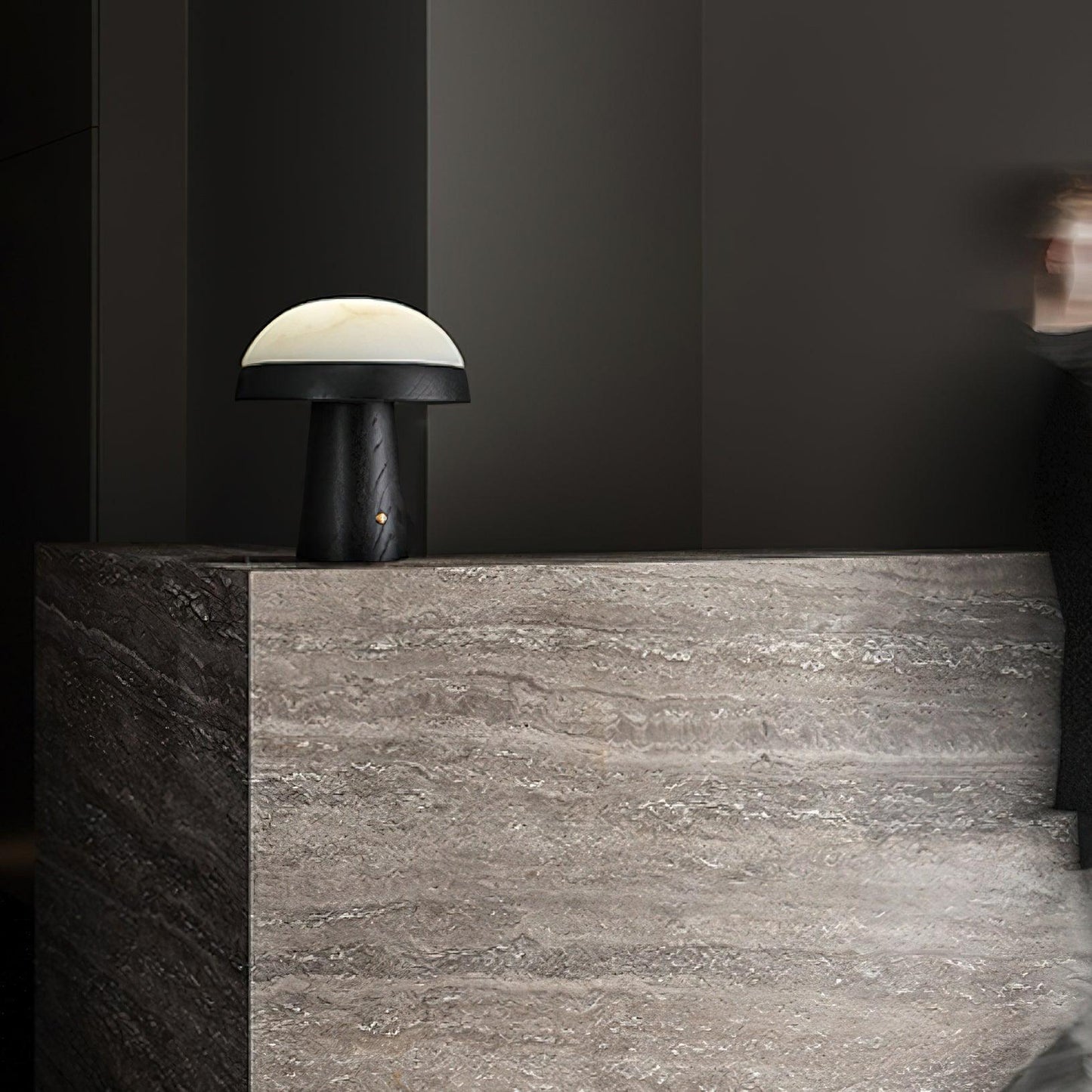Mushroom Cloud Table Lamp | Wood & Alabaster | White Shade, Walnut & Black Options
