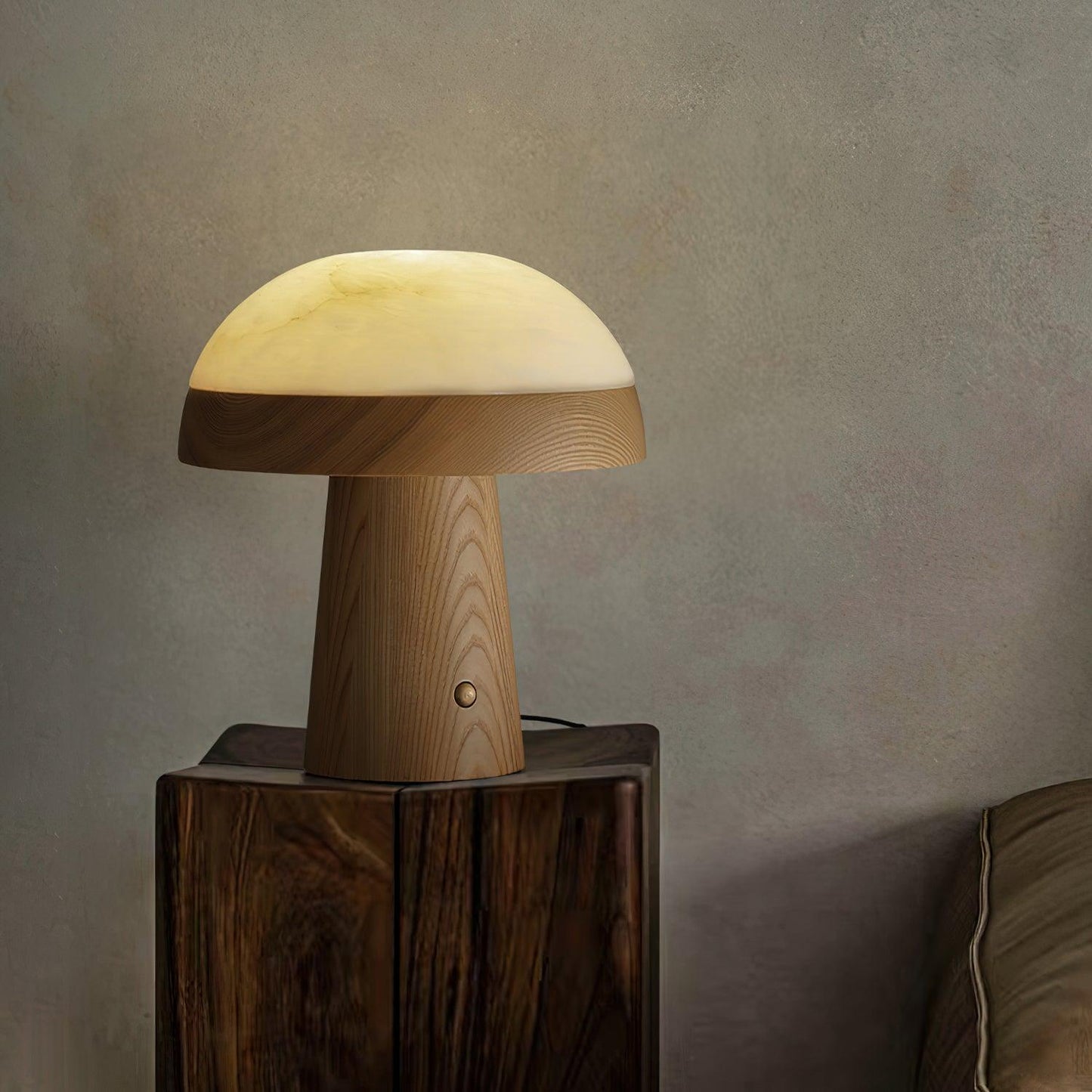 Mushroom Cloud Table Lamp | Wood & Alabaster | White Shade, Walnut & Black Options