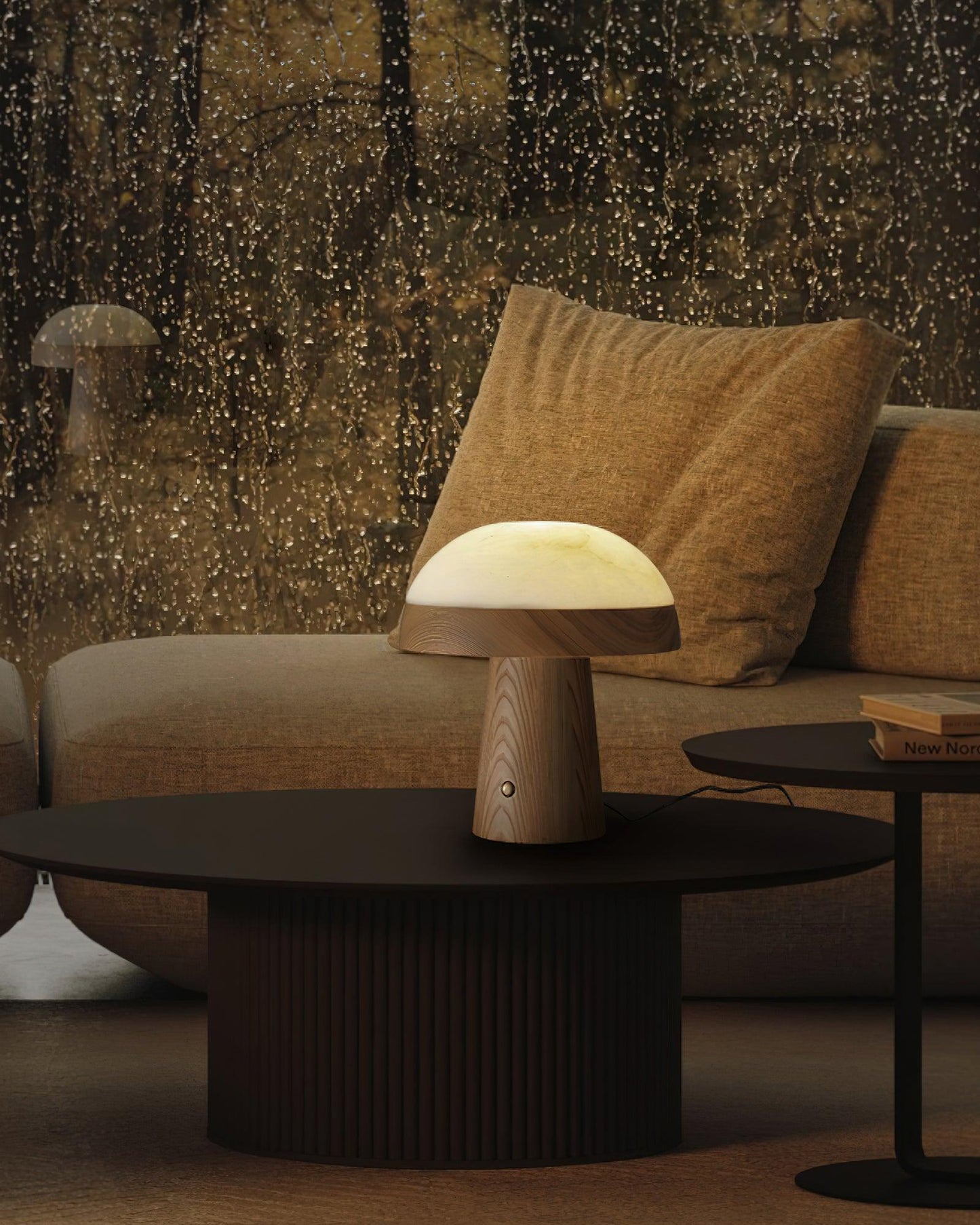 Mushroom Cloud Table Lamp | Wood & Alabaster | White Shade, Walnut & Black Options