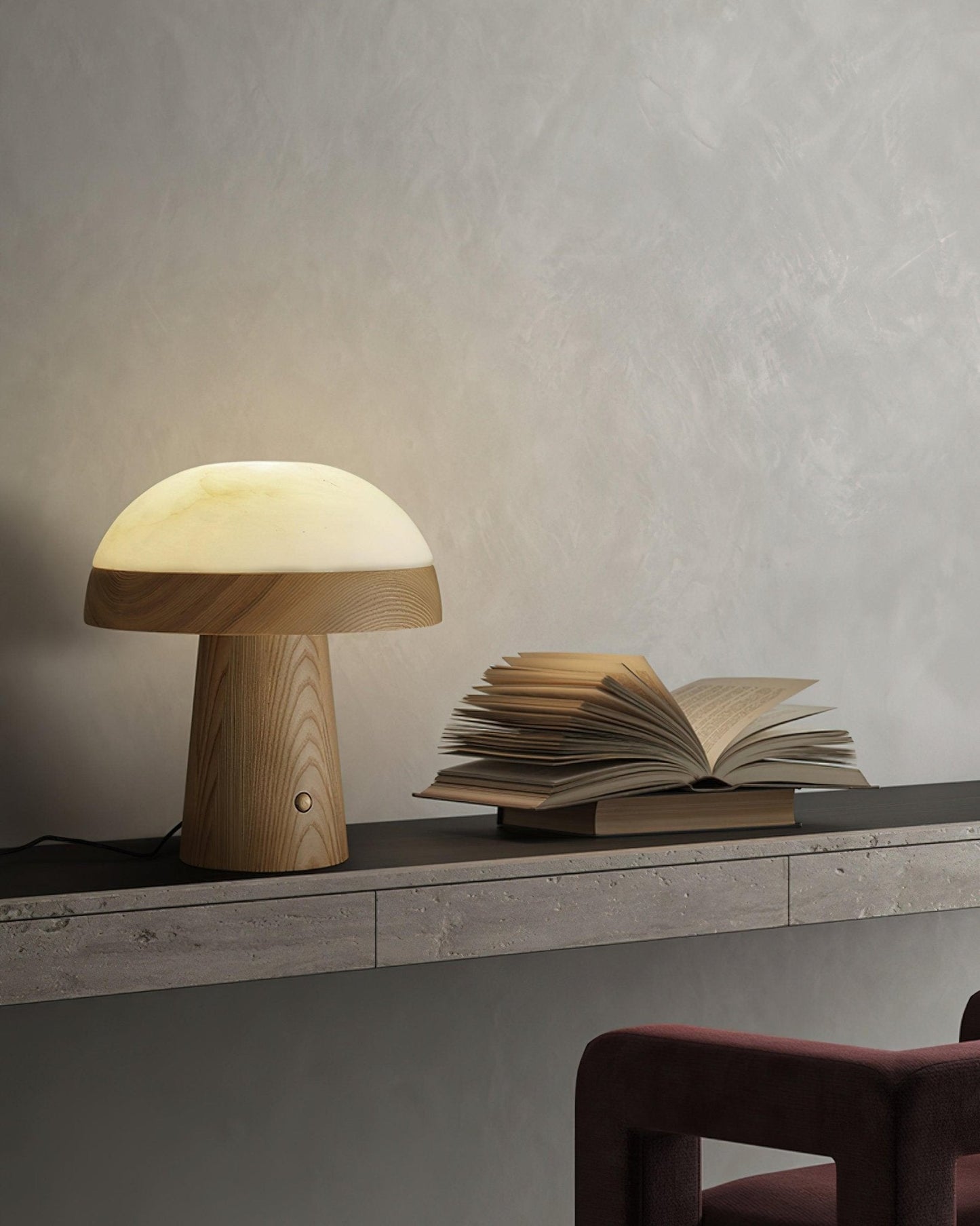 Mushroom Cloud Table Lamp | Wood & Alabaster | White Shade, Walnut & Black Options