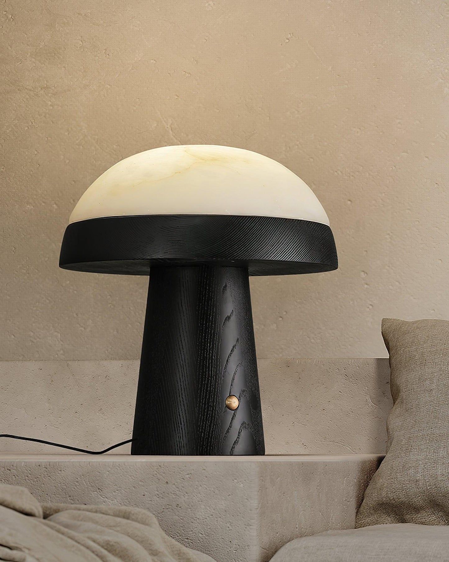 Mushroom Cloud Table Lamp | Wood & Alabaster | White Shade, Walnut & Black Options