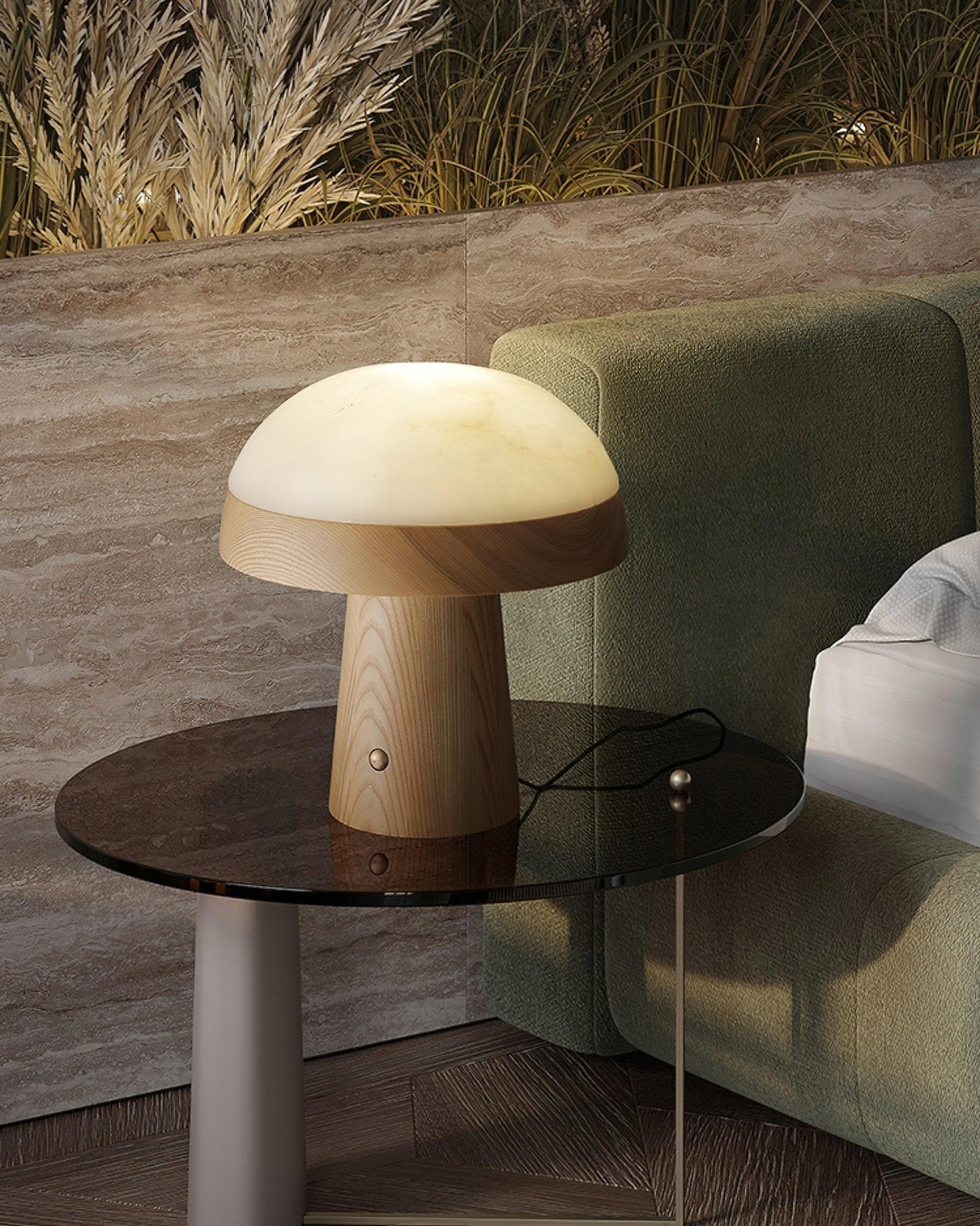 Mushroom Cloud Table Lamp | Wood & Alabaster | White Shade, Walnut & Black Options