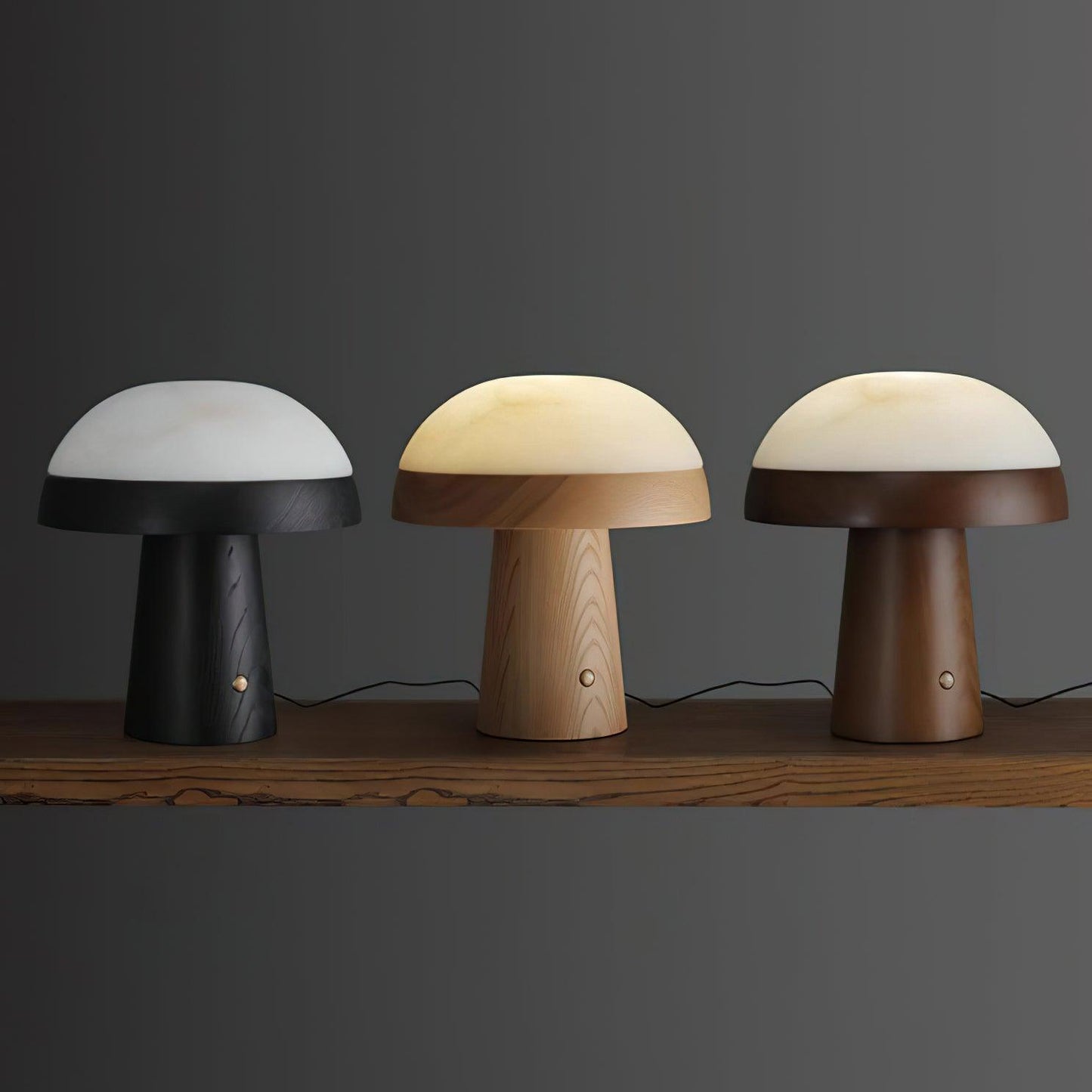 Mushroom Cloud Table Lamp | Wood & Alabaster | White Shade, Walnut & Black Options