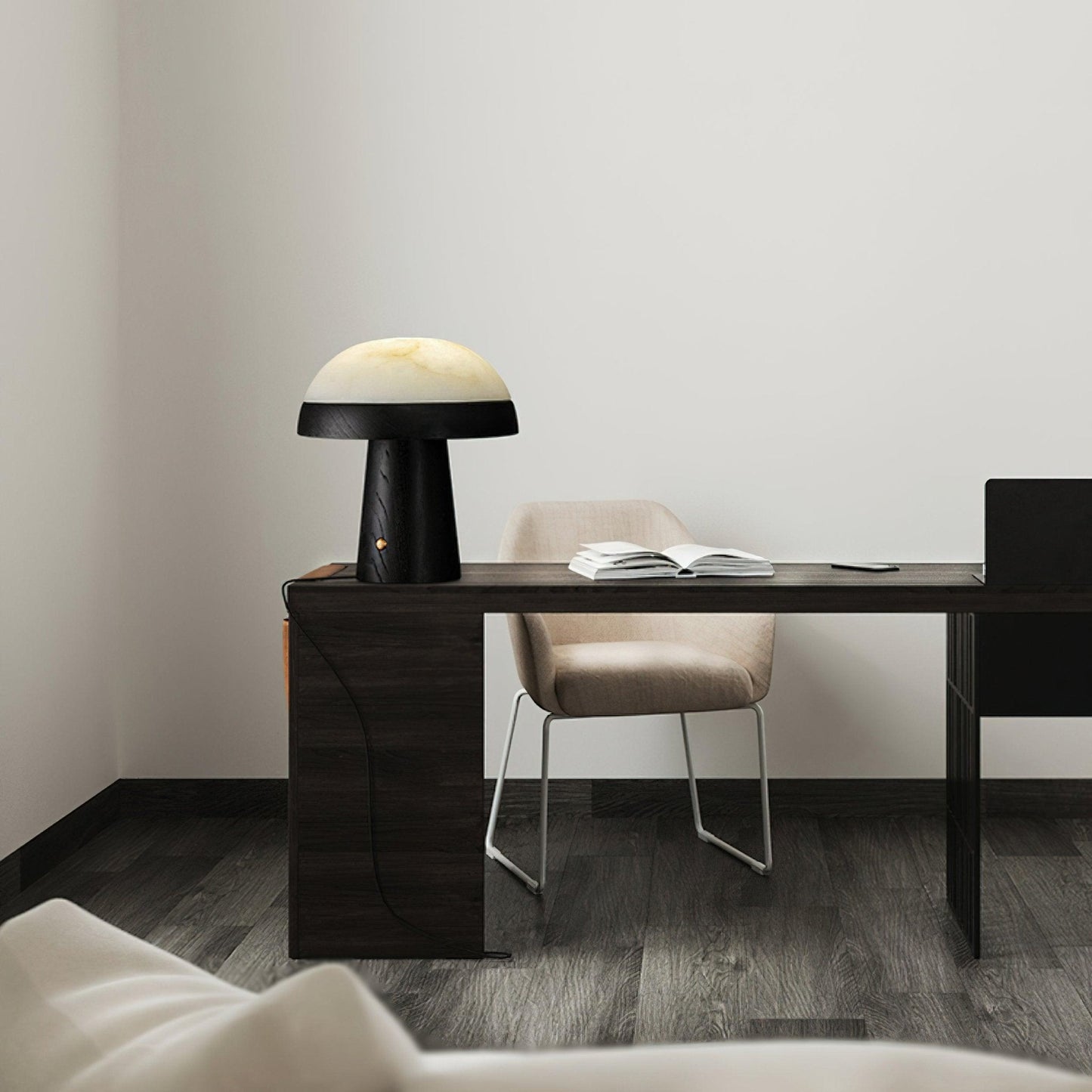 Mushroom Cloud Table Lamp | Wood & Alabaster | White Shade, Walnut & Black Options