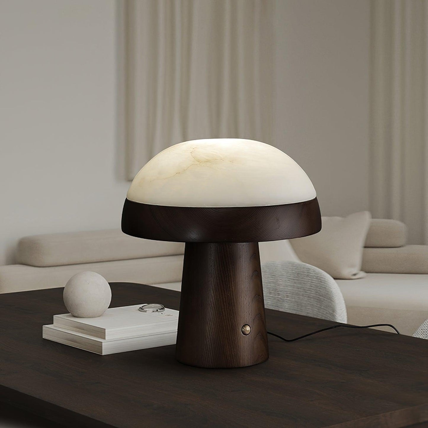 Mushroom Cloud Table Lamp | Wood & Alabaster | White Shade, Walnut & Black Options